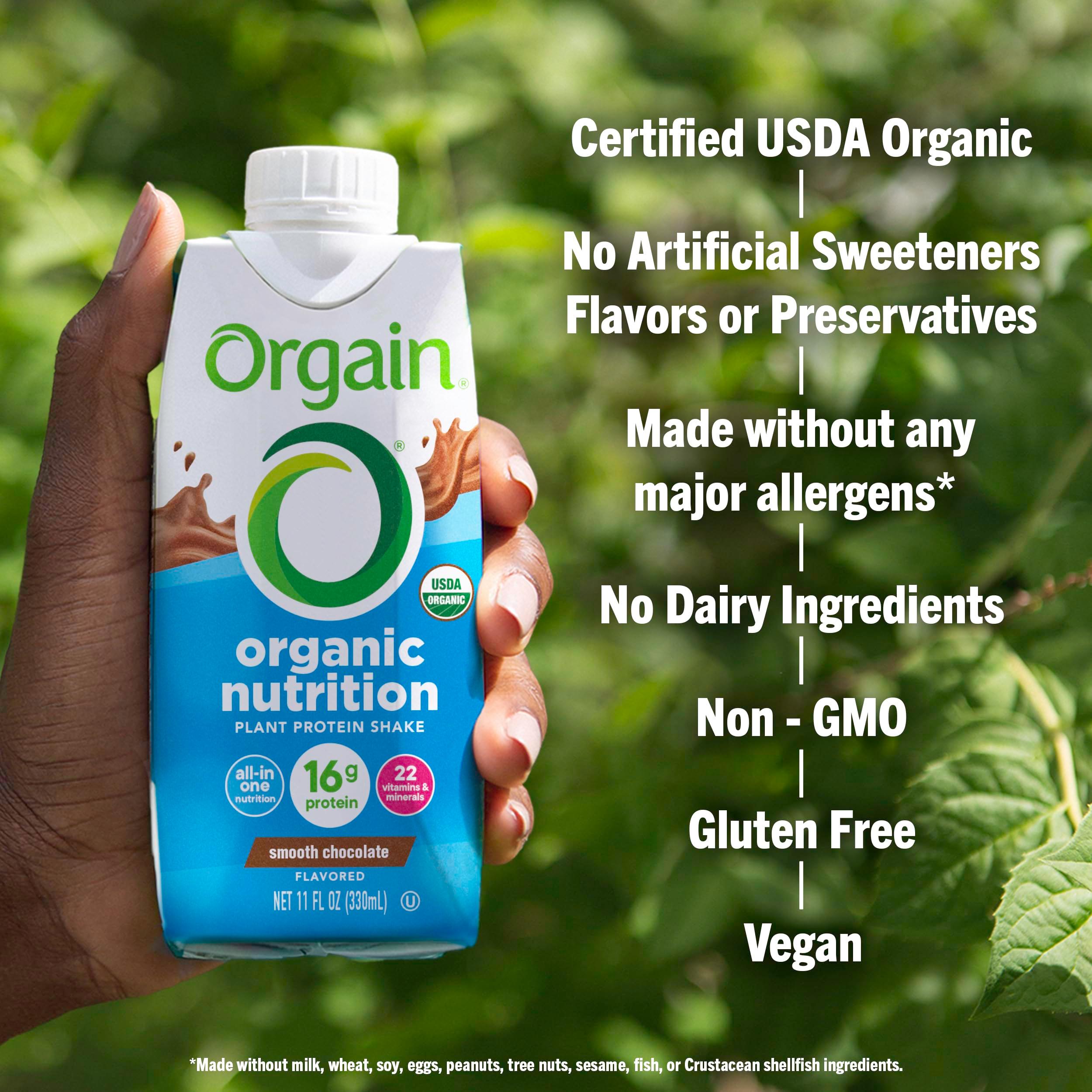 Orgain Organic Nutritional Vegan Protein Shake, Smooth Chocolate - 16g Plant Based Protein, Meal Replacement, 22 Vitamins & Minerals, Fruits & Vegetables, Gluten Free, Non-GMO, 11 Fl Oz (Pack of 12) - Image 4