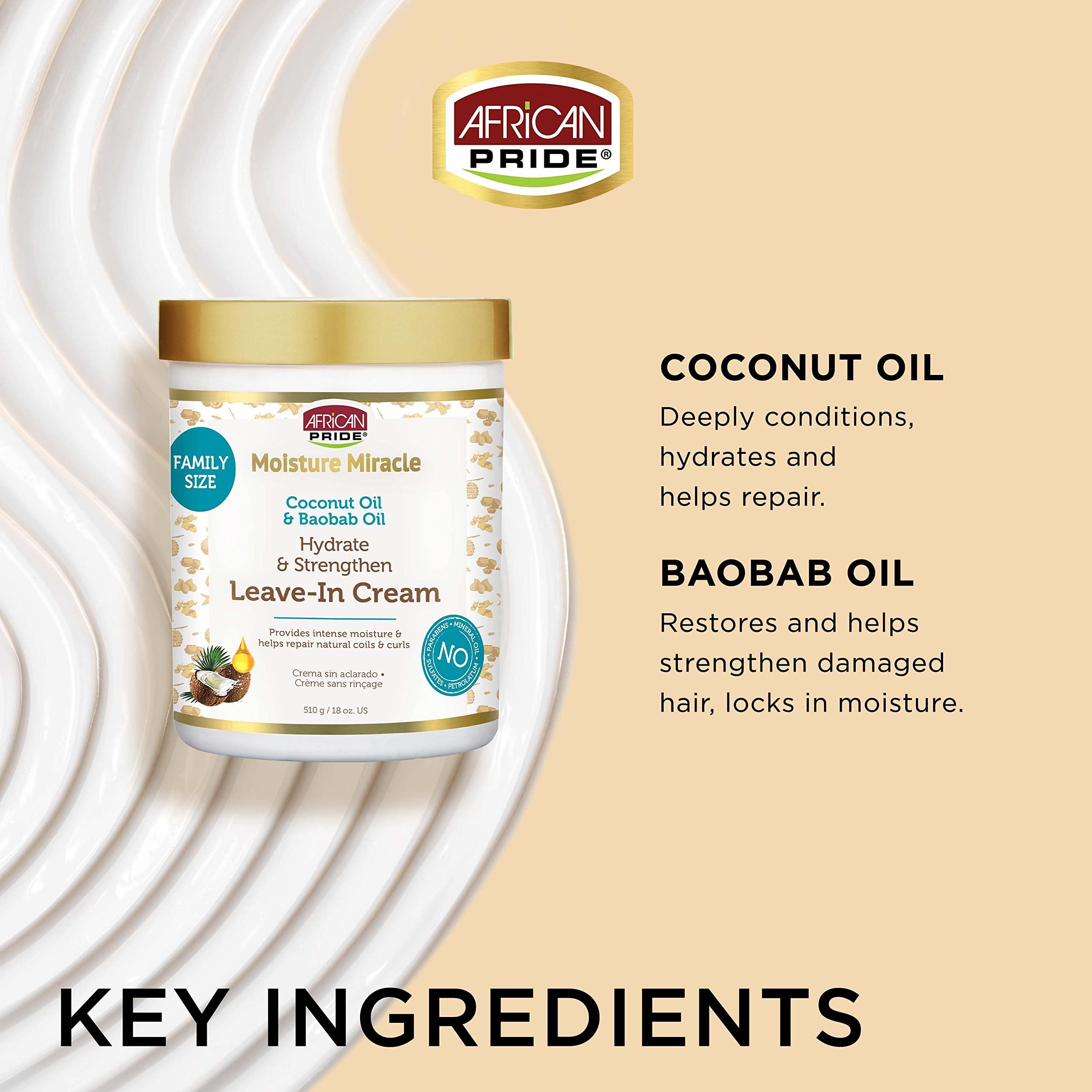 African Pride Moisture Miracle Coconut Oil & Baobab Oil Leave-In Hair Cream - Provides Intense Moisture & Helps Repair Natural Coils & Curls, Hydrates & Strengthens, 18 oz - Image 3