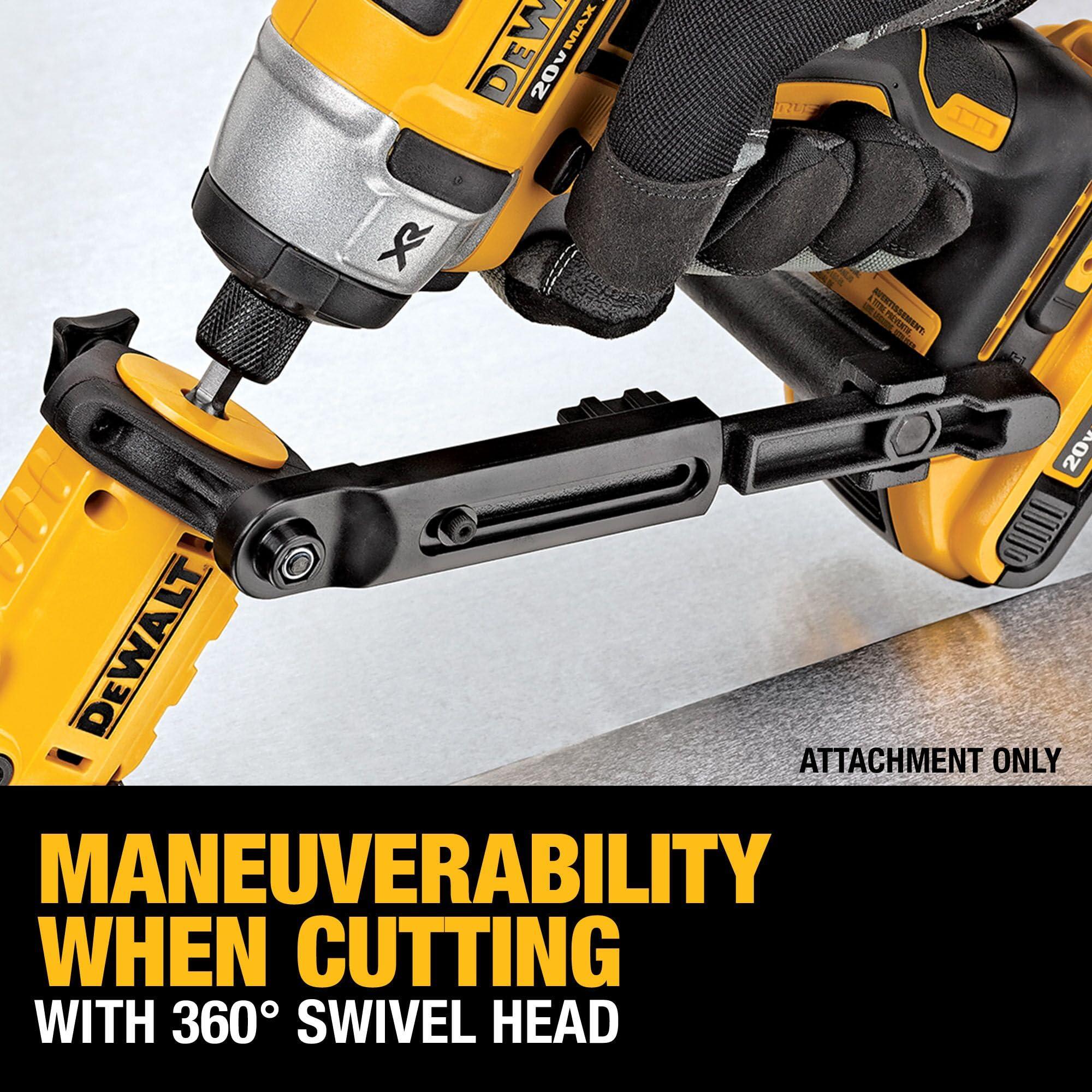 DEWALT Metal Shear/Cutter Drill Attachment, Impact Ready, 360 Degree Pivoting Head, Cuts 18GA Material (DWASHRIR)(Yellow, Black) - Image 6