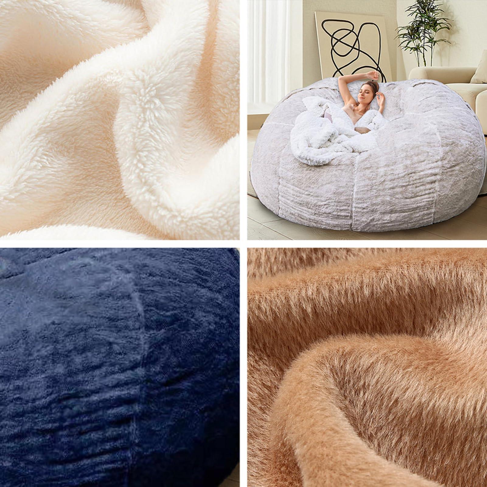 HDMLDP Bean Bag Chair for Adults Kids Without Filling Comfy Fluffy Giant Round Beanbag Lazy Sofa Cover for Reading Chair Floor Chair, 6FT, Grey - Image 5