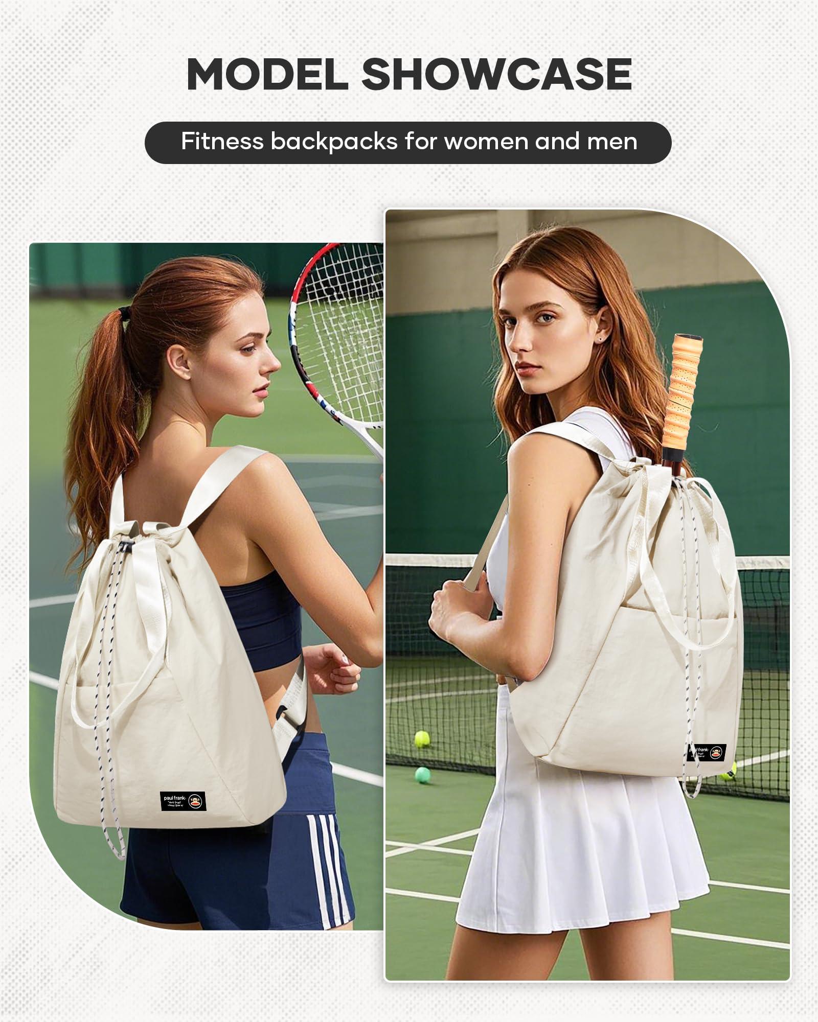 Paul Frank Tennis Bag,Tennis Pickleball Backpack For Women,Pickleball Bag,Gym Bags For Men Drawstring Backpack Holds 2 Rackets Beige - Image 5