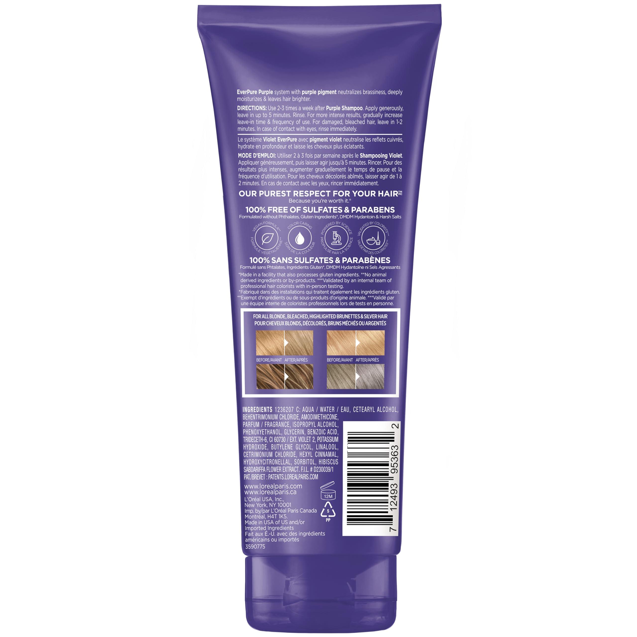 L’Oreal Paris Sulfate Free Brass Toning Purple Conditioner for Blonde, Bleached, Silver, or Brown Highlighted Hair, EverPure, 6.8 Fl Oz (Packaging May Vary) - Image 10