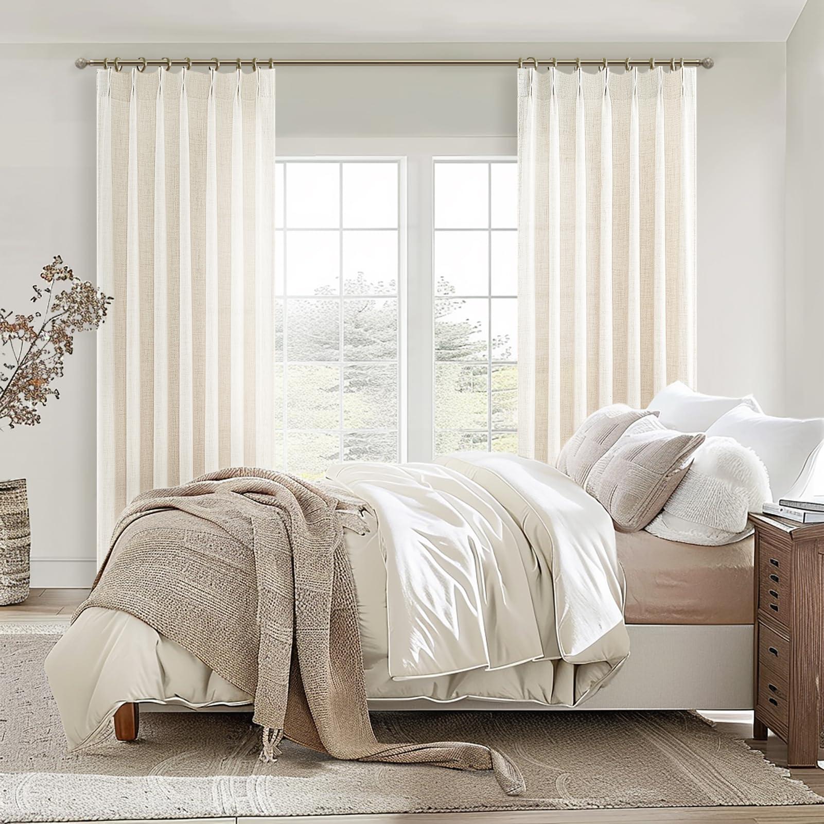 Pinch Pleat Thick Linen Viral Curtains 84 Inch Length 2 Panels Set for Living Room,Cream Beige Neutral Pleated Semi Sheer Curtain Light Filtering Privacy Let Light in Bedroom Window Drapes 40" Wx84 L - Image 6