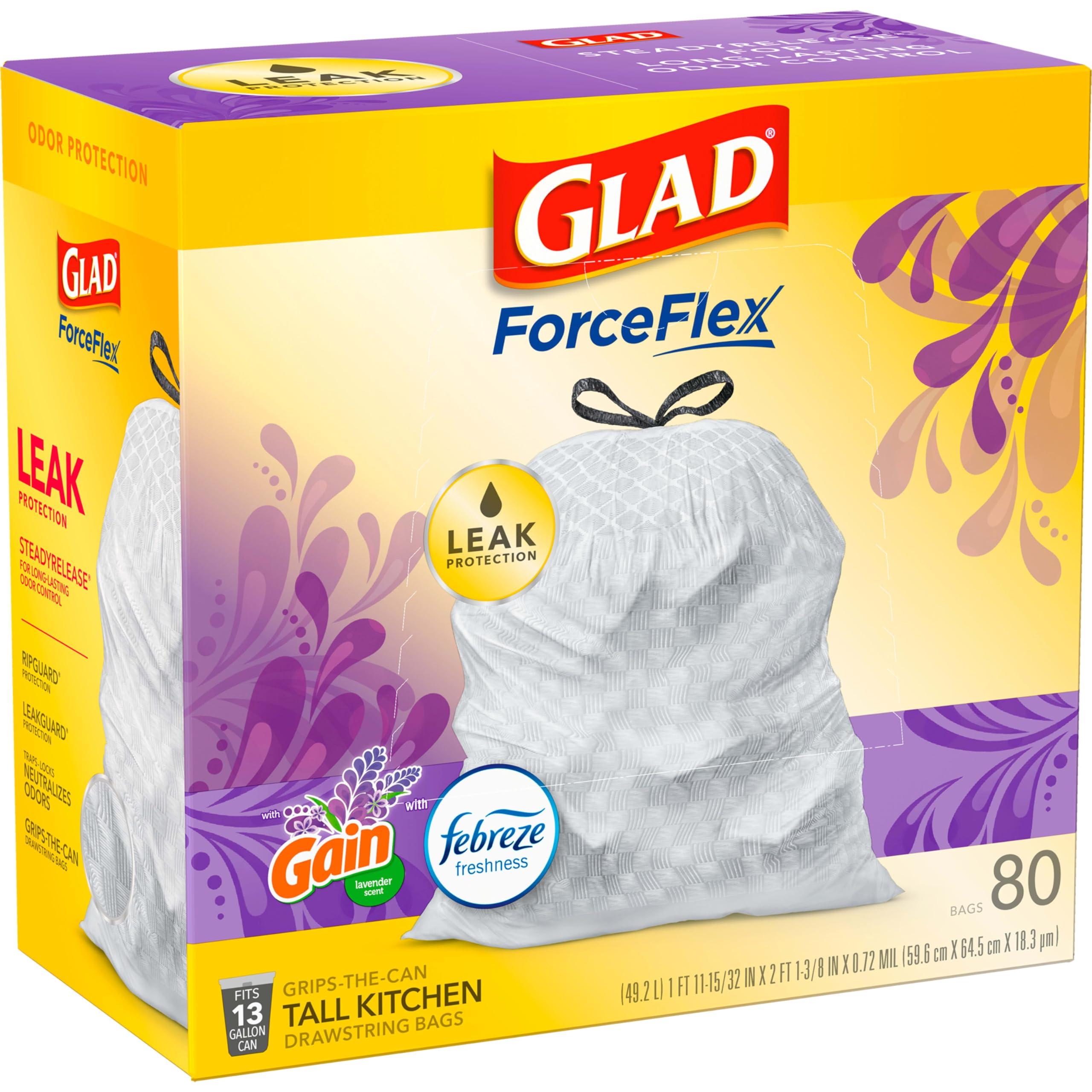 Glad ForceFlex Tall Kitchen Trash Bags, 13 Gal, Gain Lavender with Febreze, 80 Ct (Pack May Vary) - Image 8