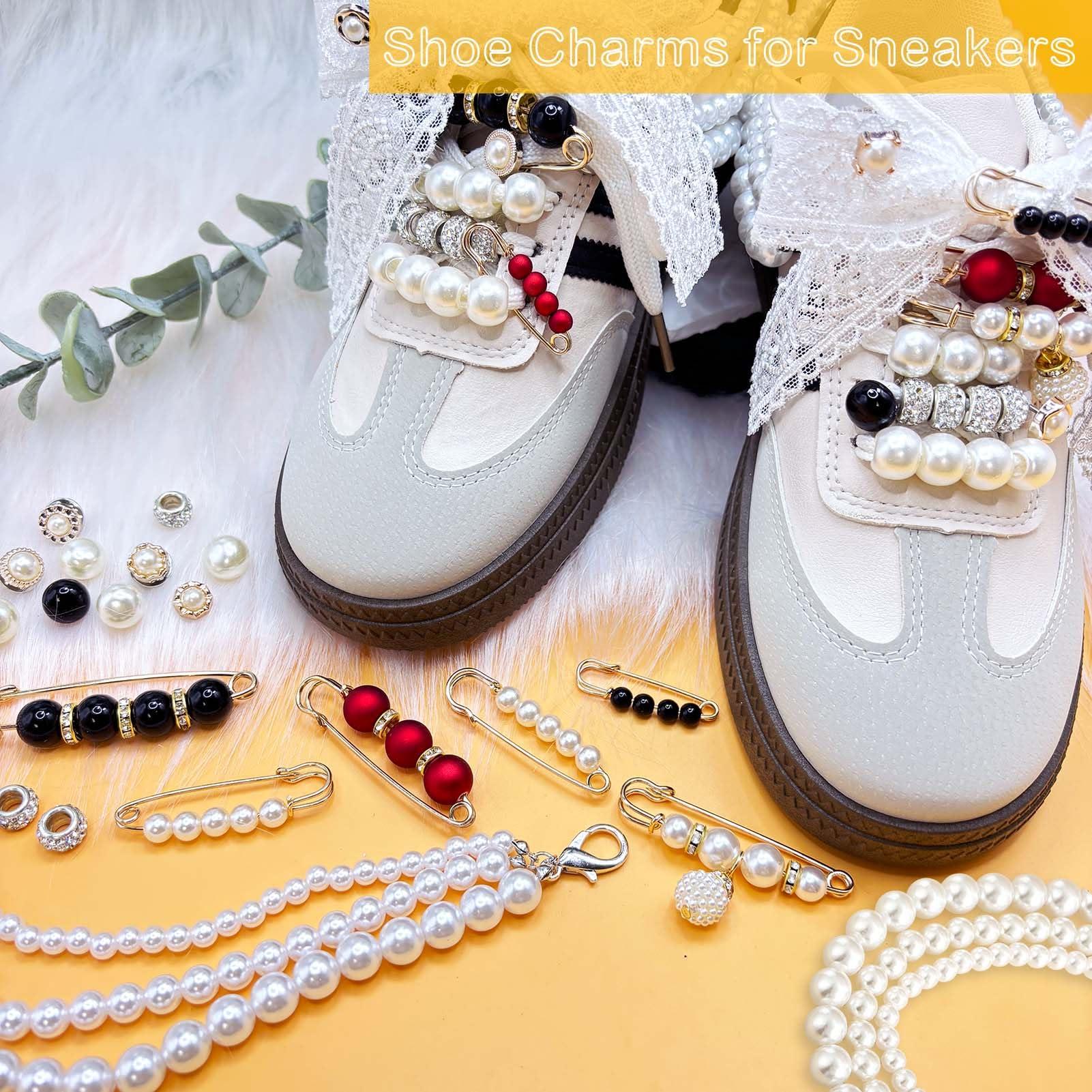 Lospfo 44PCS Shoe Charms for Sneakers Rhinestone Charms for Women Peals Beaded Chain for Shoes DIY Cute Bow/Clips/Jewelry/Pins Shoelace Charms Decoration Shoe Accessories for Gift - Image 3