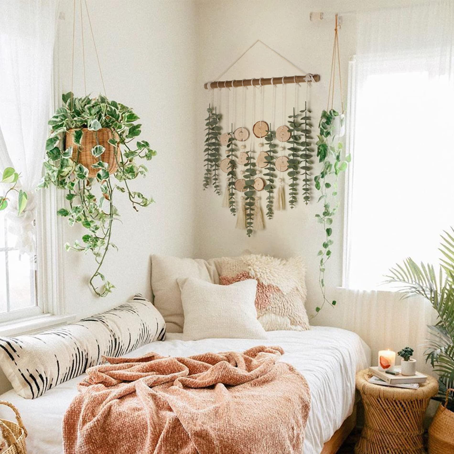 Artificial Eucalyptus Wall Decor Fake Greenery Leaves Stems Wall Hanging Plants on 16.5 inch Wooden Stick Boho Rustic Farmhouse Decor for Bedroom Kitchen Dining Room Bathroom - Image 2