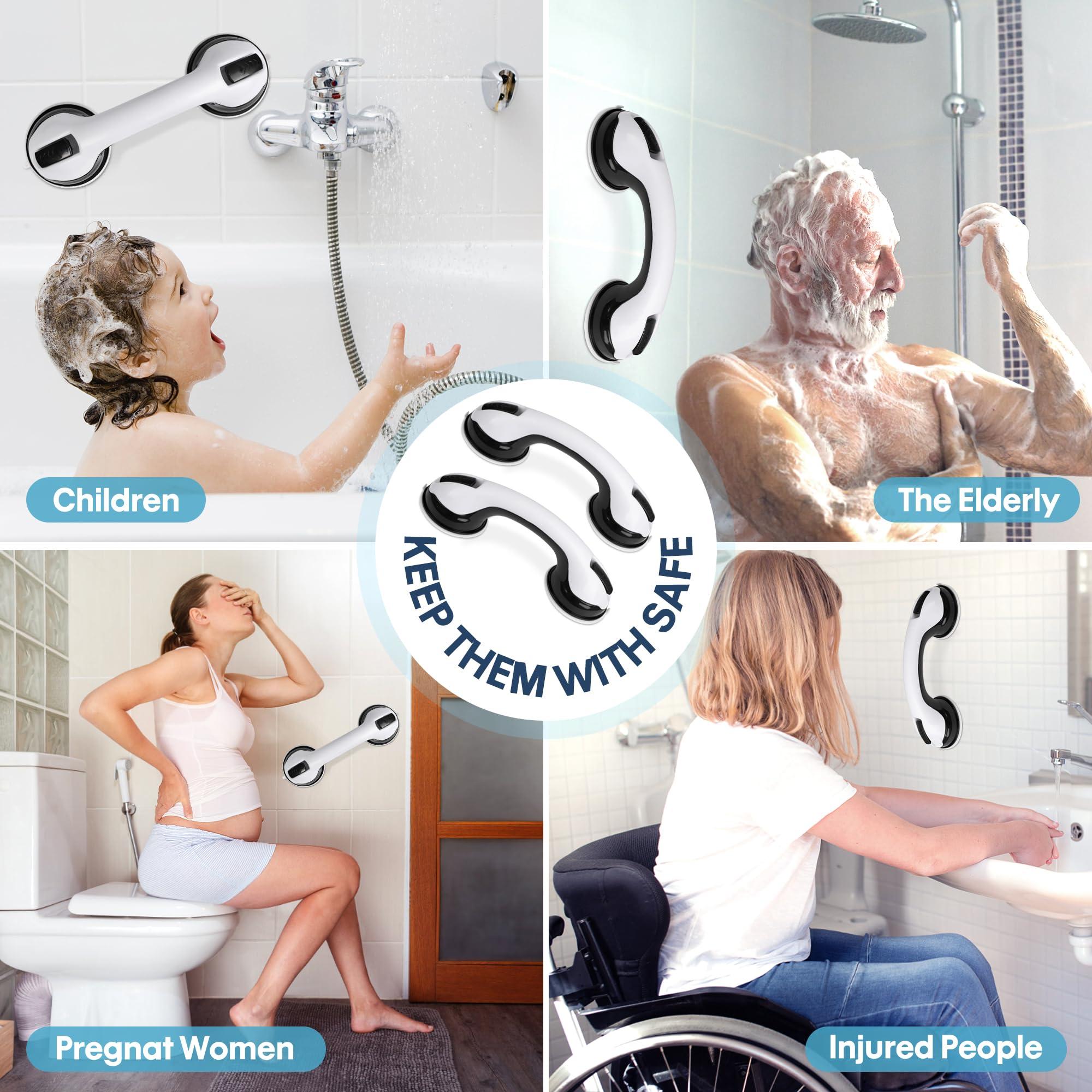 Auroras 12 Inch Grab Bars for Bathtubs and Showers with Suction Cup, Removable Shower Grab Bars for Seniors, No Drilling Heavy Duty Shower Handle for Bathroom Safety, Handicap Grab Bars,Black (2 Pack) - Image 7