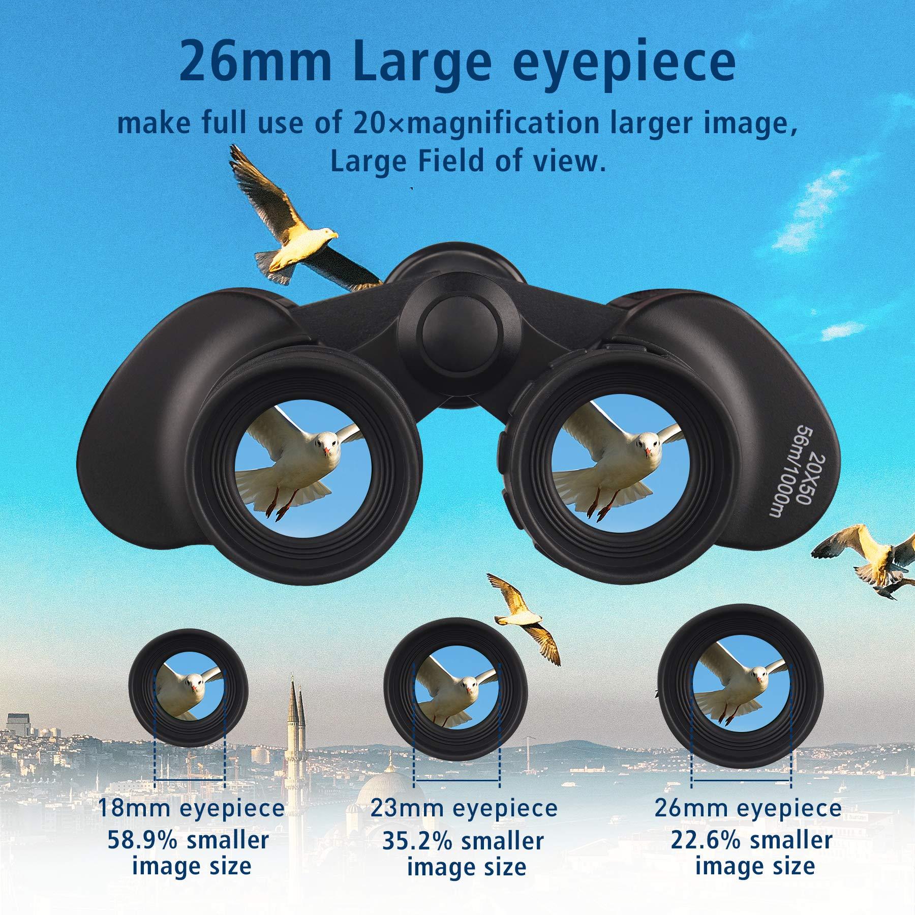 UncleHu 20x50 High Power Binoculars for Adults with Low Light Night Vision, Compact Waterproof Binoculars for Bird Watching Hunting Travel Football Games Stargazing with Carrying Case and Strap - Image 3