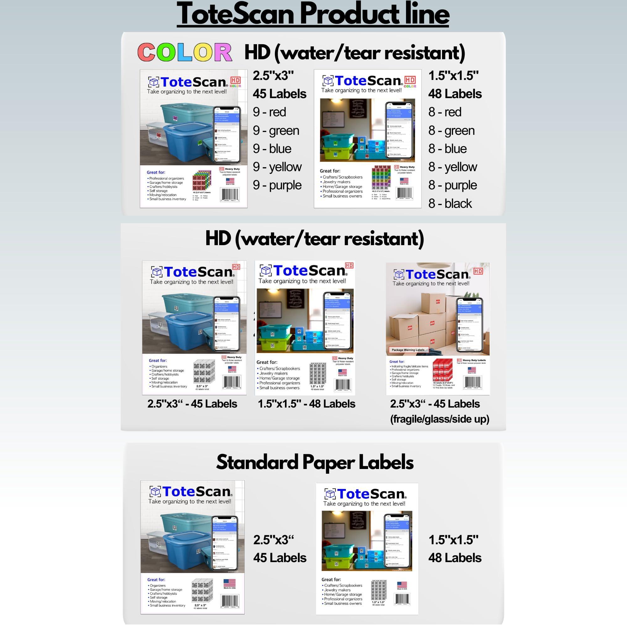 ToteScan Intelligent QR Labels for Organization/Moving/Storage (45 Unique Labels, 2.5"x3") Multi-Color (red/Green/Blue/Yellow/Purple) (Multi-Color) - Image 2