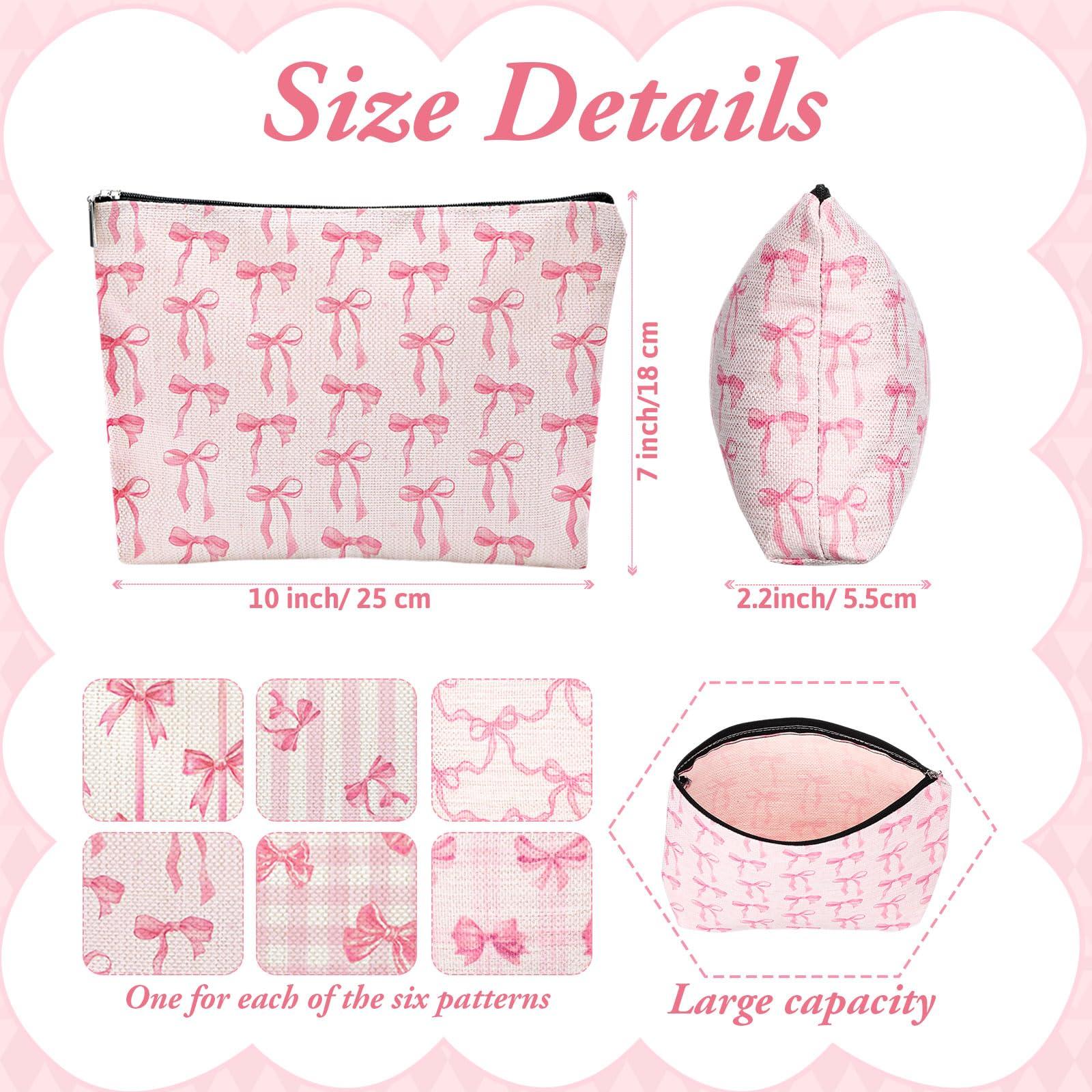 Kacctyen 6 Pack Pink Coquette Bow Makeup Bag Preppy Cosmetic Bags Zipper Pouch Travel Toiletry Bag Pink Trendy Pouch Bag Gift for Coquette Birthday Paty Favor Girls Travel Storage Accessories - Image 3