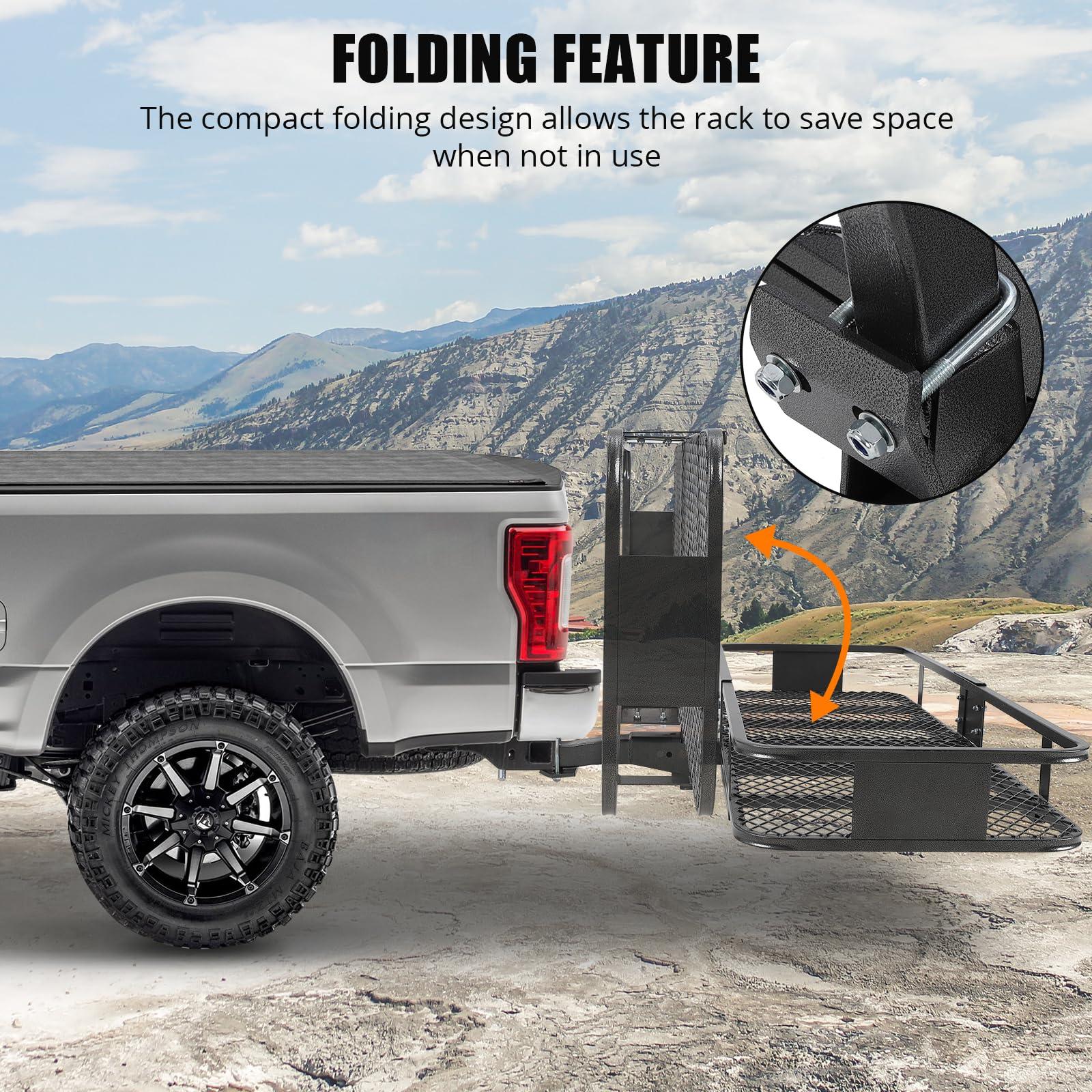 GarveeTech Hitch Mount Cargo Carrier Basket 60" x 20" x 5.9" with Waterproof Cargo Bag 15 Cubic Feet, 200 lbs Capacity, Foldable Design, Hitch Stabilizer, Net, Straps, Steel Construction - Image 3
