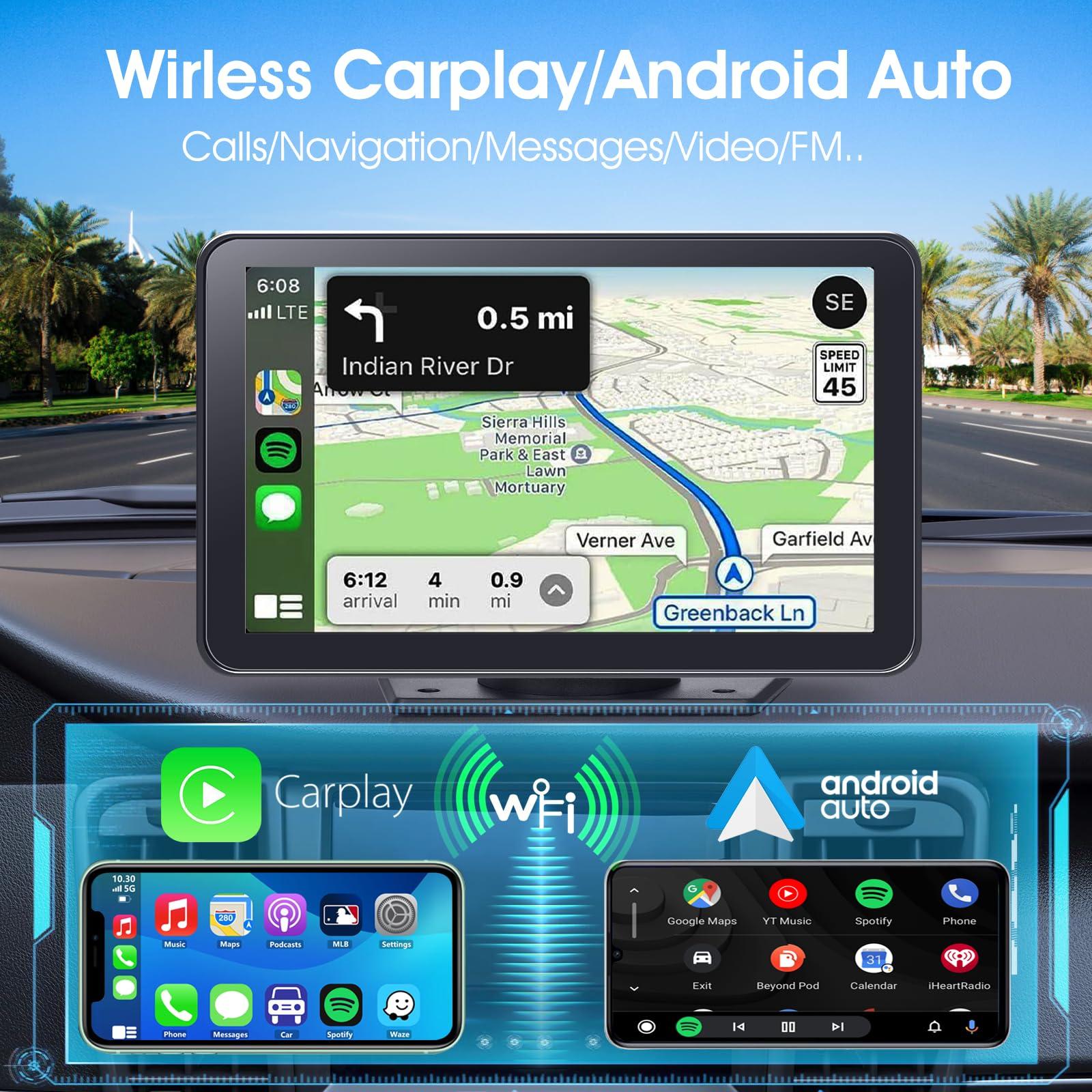 Eleacc Portable Wireless Carplay Car Stereo, 7" HD Touchscreen for Car with Apple CarPlay & Android Auto with Mirror Link/Backup Camera/Siri/Bluetooth/Navigation/AUX for All Vehicles - Image 2