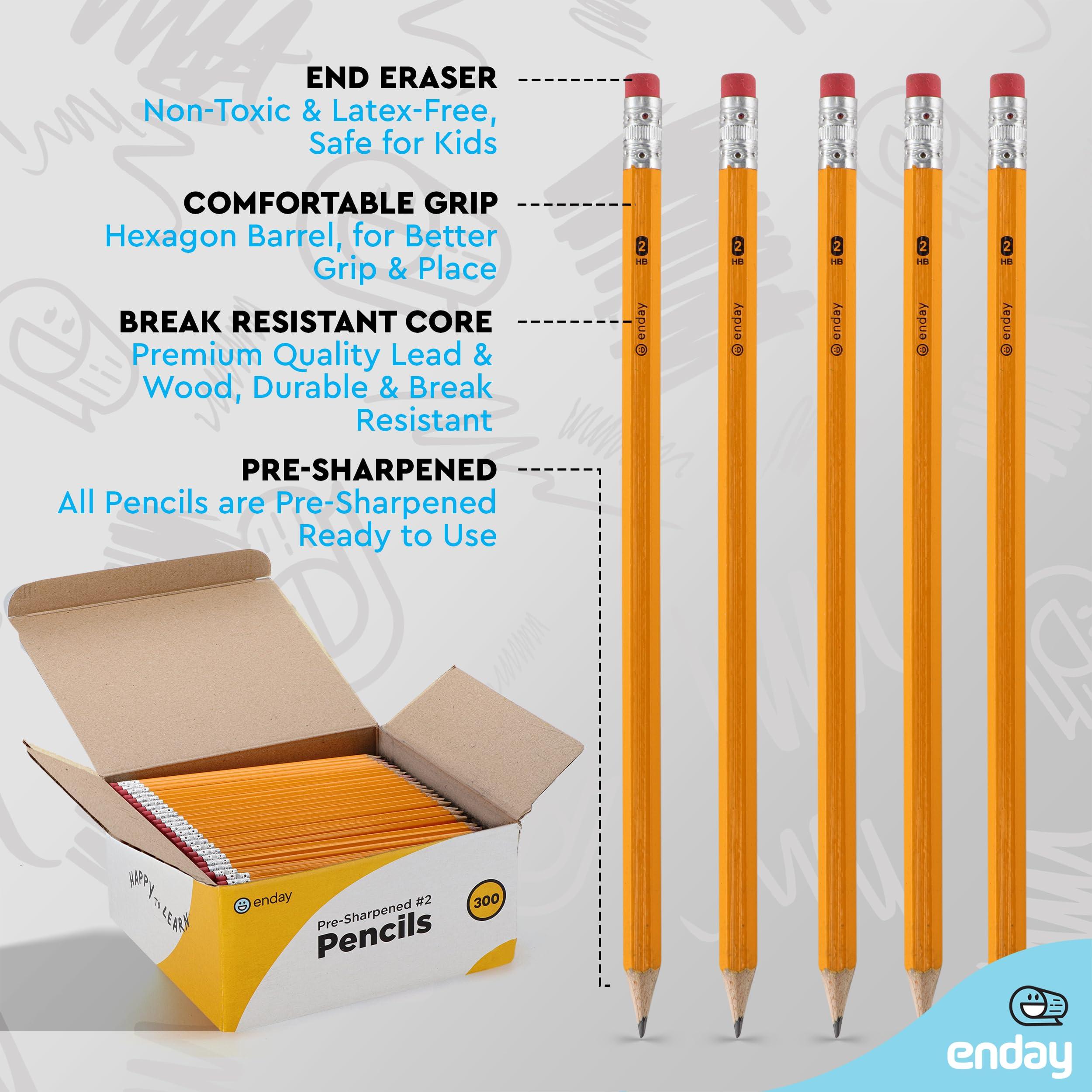Enday #2 Pencils Bulk - 300 Pack - Pre-sharpened pencils #2 Wood-Cased Yellow Sharpened Pencils for Kids with Latex-Free Eraser Top for Office and Classroom Supplies. - Image 7