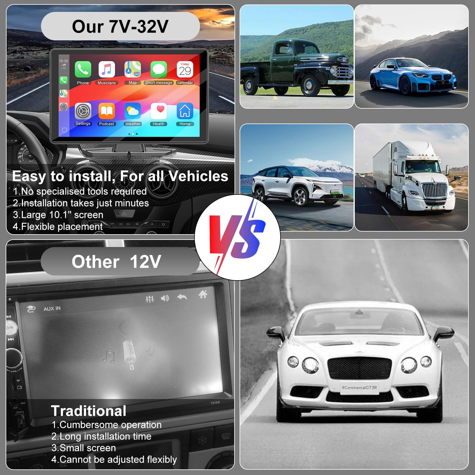 Carplay Screen for Car,7" HD IPS Wireless Portable Car Stereo for Apple Carplay &Android Auto,Car Audio Receivers Touch Screen Car Play with GPS Navigation,BT,Mirror Link,FM,Voice Control-Black - Image 5