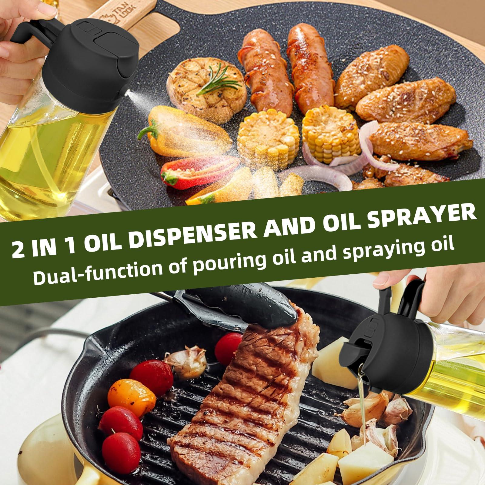 PLAPITATE Oil Dispenser for Kitchen, 2 in 1 Olive Oil Sprayer, Olive Oil Dispenser Spray Bottle with Brush, Oil Sprayer for Cooking for Air Fryer, Barbecue, Salad 16oz/470ml (Black) - Image 4