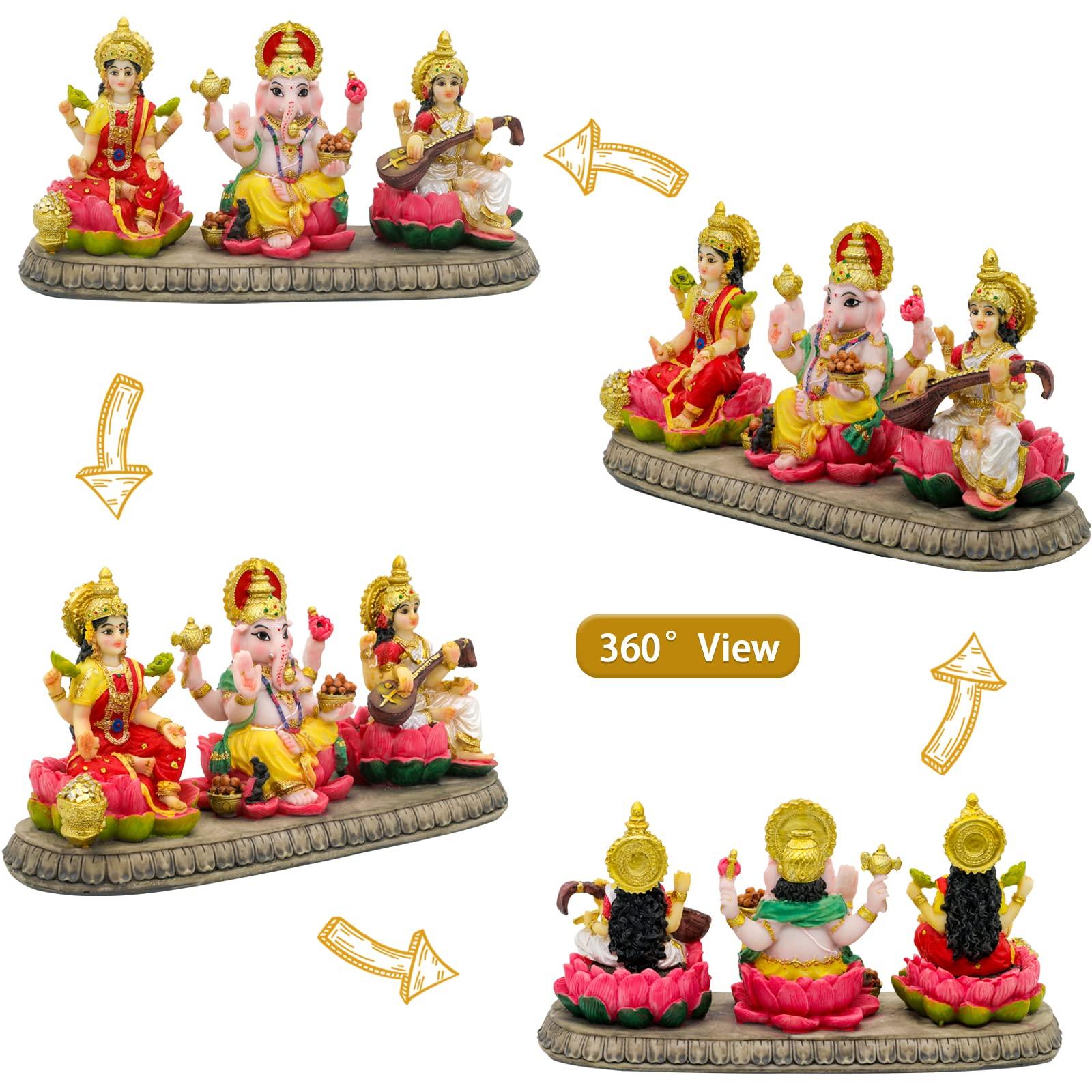 India Laxmi Ganesh Saraswati Statue - 3.9”H Indian God Lakshmi Ganesha Saraswati Idol Figurine Hindu Diwali Gifts Diwali Decoration Home Office Mandir Temple Pooja Item - Image 5