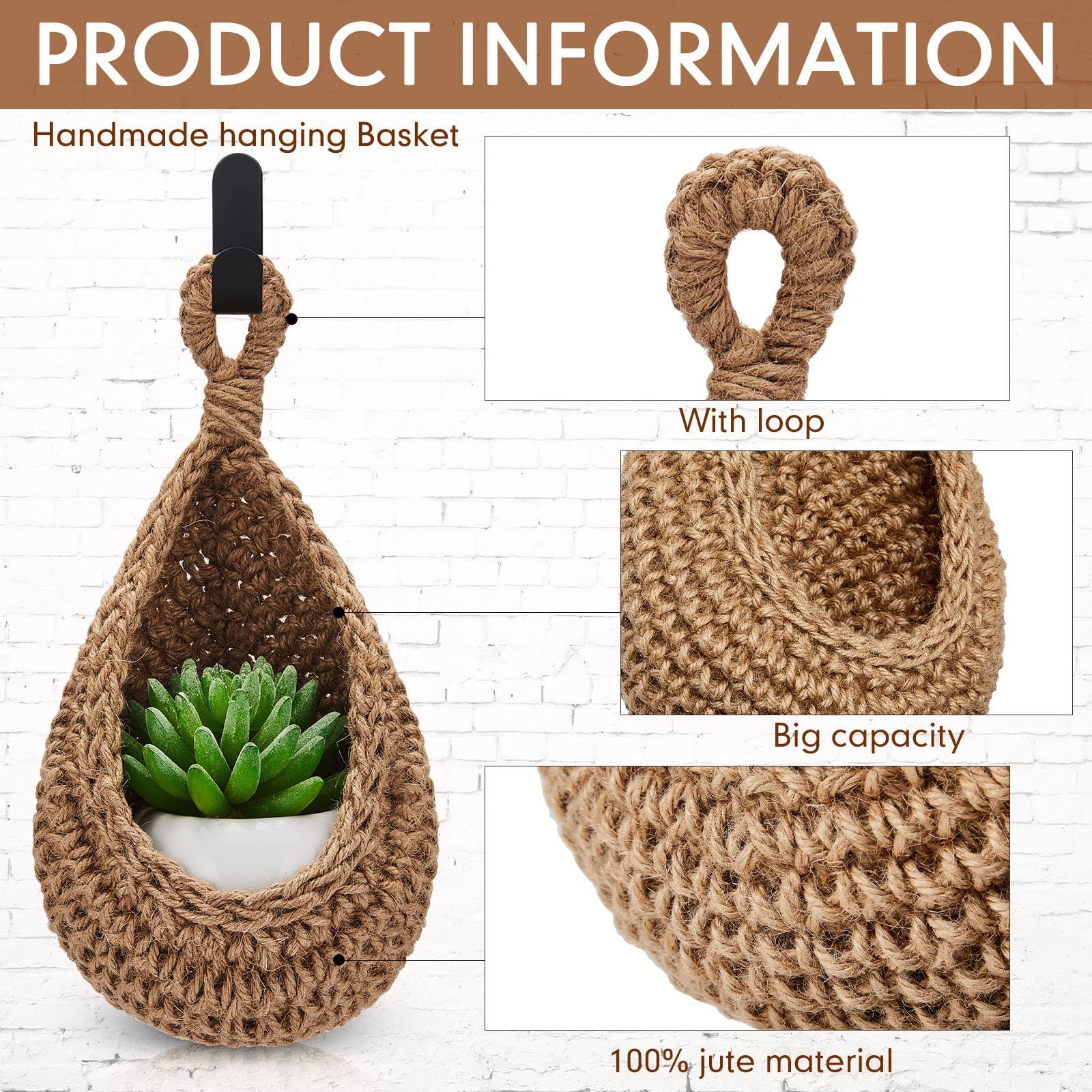 Honeydak Hanging Wall Basket Teardrop Hanging Baskets Onion Basket Coat Bohemian Storage Fruit Wall Hooks for Kitchen Wall Home Restaurant Storage Vegetable, 3 Sizes(Linen) - Image 4