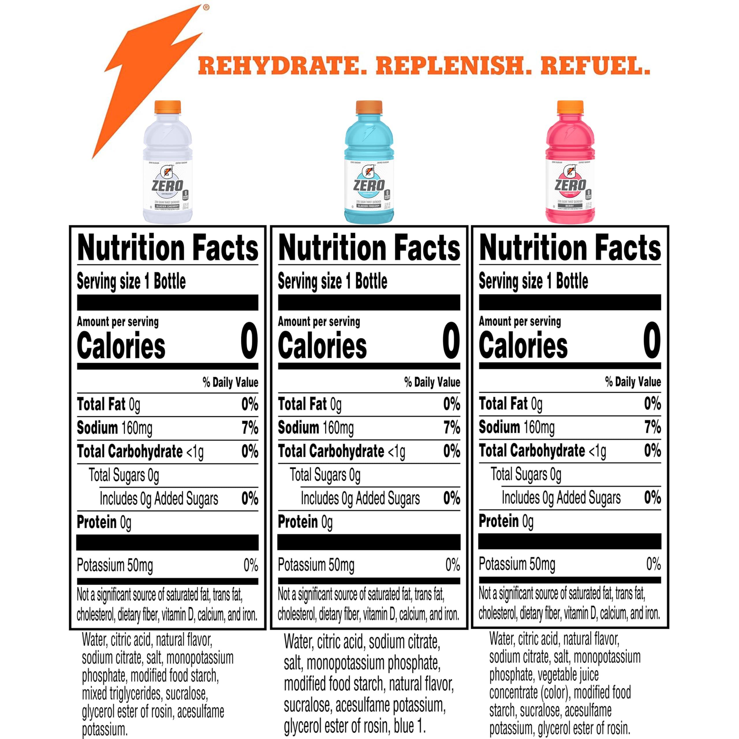 Gatorade G Zero Sports Drink, Glacier Freeze, Glacier Cherry, Berry Variety Pack, 12 Fl Oz (Pack of 18) - Image 2