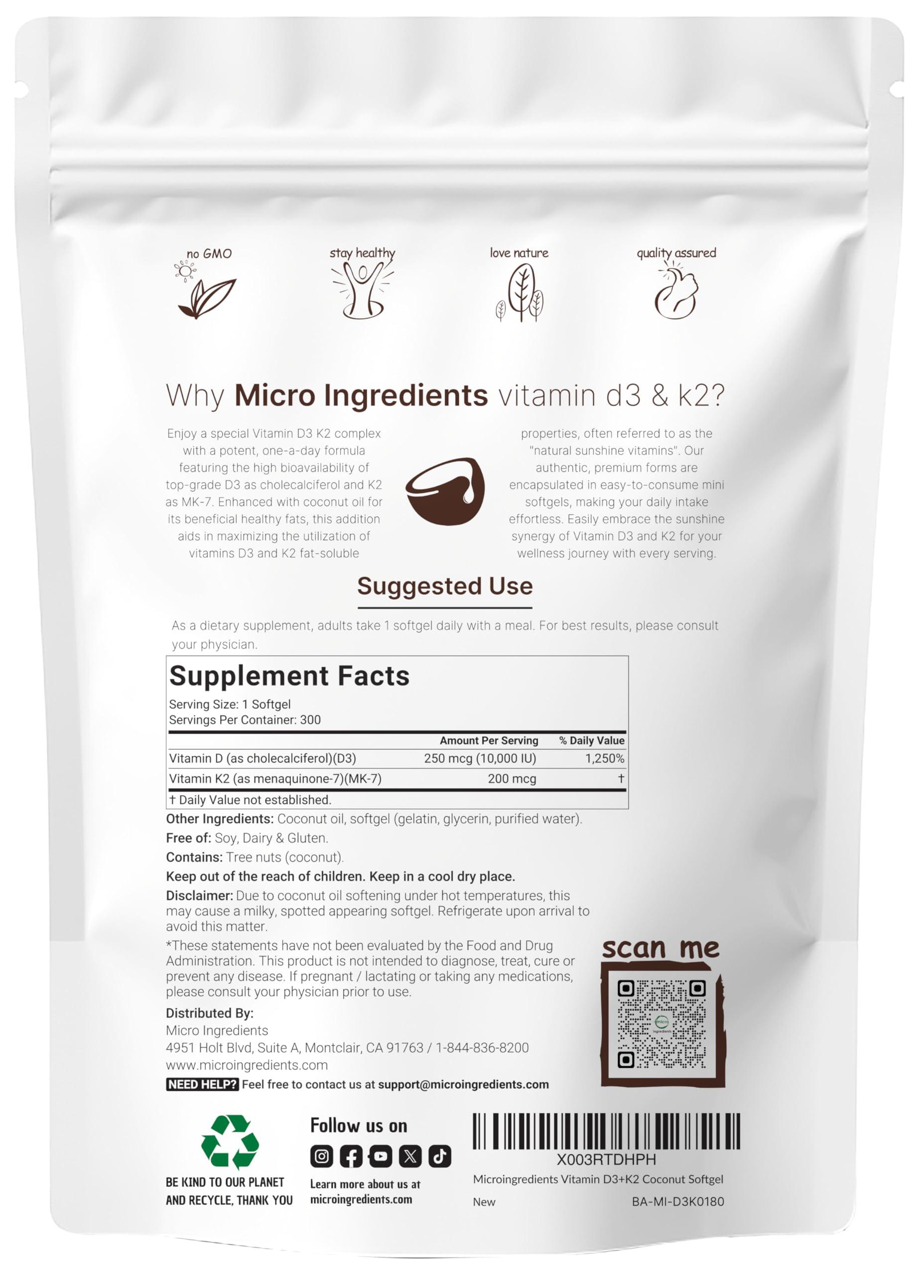 Vitamin D3 10000 iu Plus K2 (MK-7) 200 mcg, 300 Virgin Coconut Oil Softgels| 2 in 1 Vitamins D & K Complex | Supports Calcium Absorption, Bone, Immune, & Heart Health – Easy to Swallow - Image 4