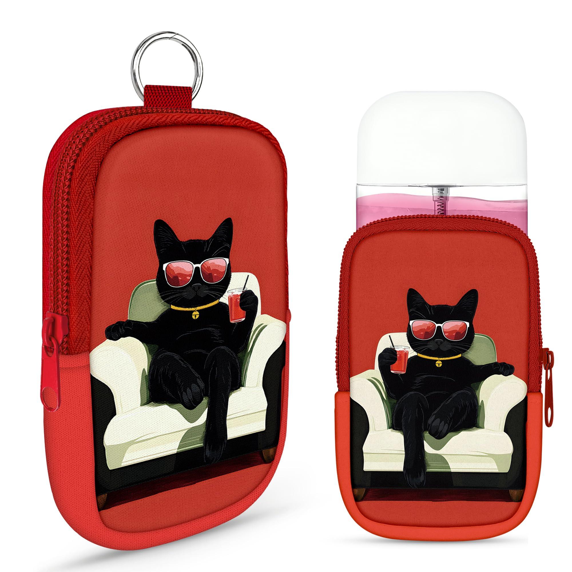 Energymax Hand Sanitizer Spray Case, Compatible with Touchland Hand Sanitizer Mist Spray, Portable Mini Pouch, Fashion Accessory Keychain with Snap Hook 1FL. OZ., Cat on the Sofa