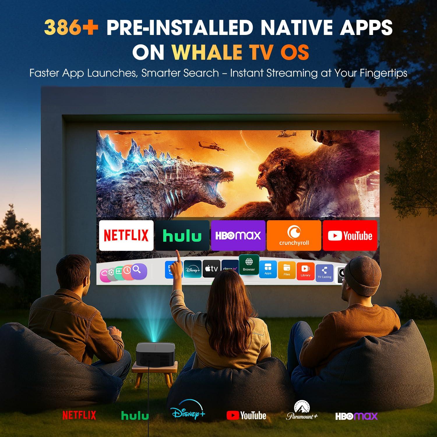 [2025 Netflix-Official | 386+ Built-in Apps] DBPOWER E2 Smart Projector with WiFi and Bluetooth, Mini Projector 4K Support with Netflix, Youtube, Disney+, Hulu, Max, Crunchyroll w Portable Case - Image 2