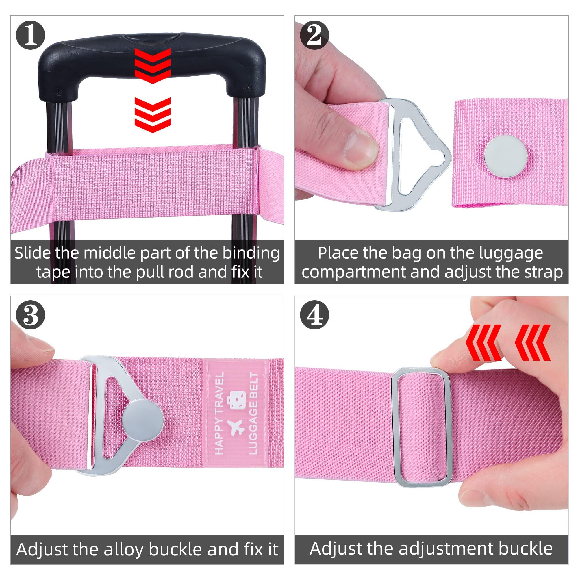 Bylion 2-in-1 Travel Belt for Luggage, Luggage Straps for Add a Bag Adjustable Suitcase Straps with Alloy Buckle Elastic Bungees Belt Hands-Free for Airport, Personalized Travel Accessories (Pink) - Image 2