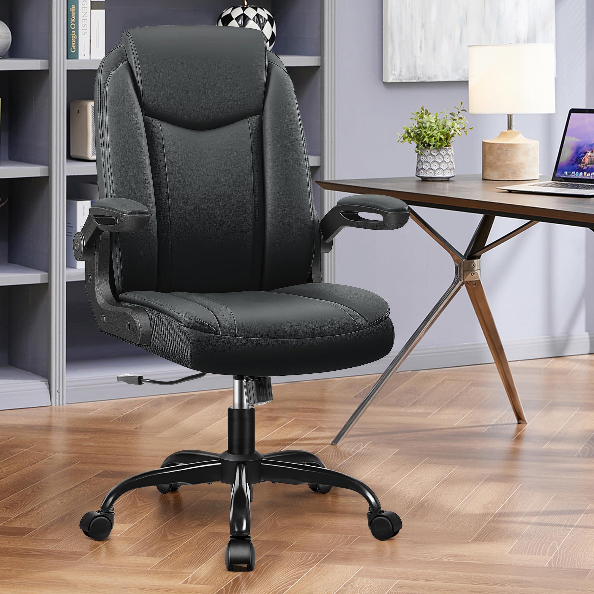 FelixKing Office Chair Desk Computer: PU Leather Comfy Ergonomic Rolling Swivel Comfortable Small Executive Office Chair with Wheels Adjustable Flip-up Armrests Lumbar Support For Home Work Study Game