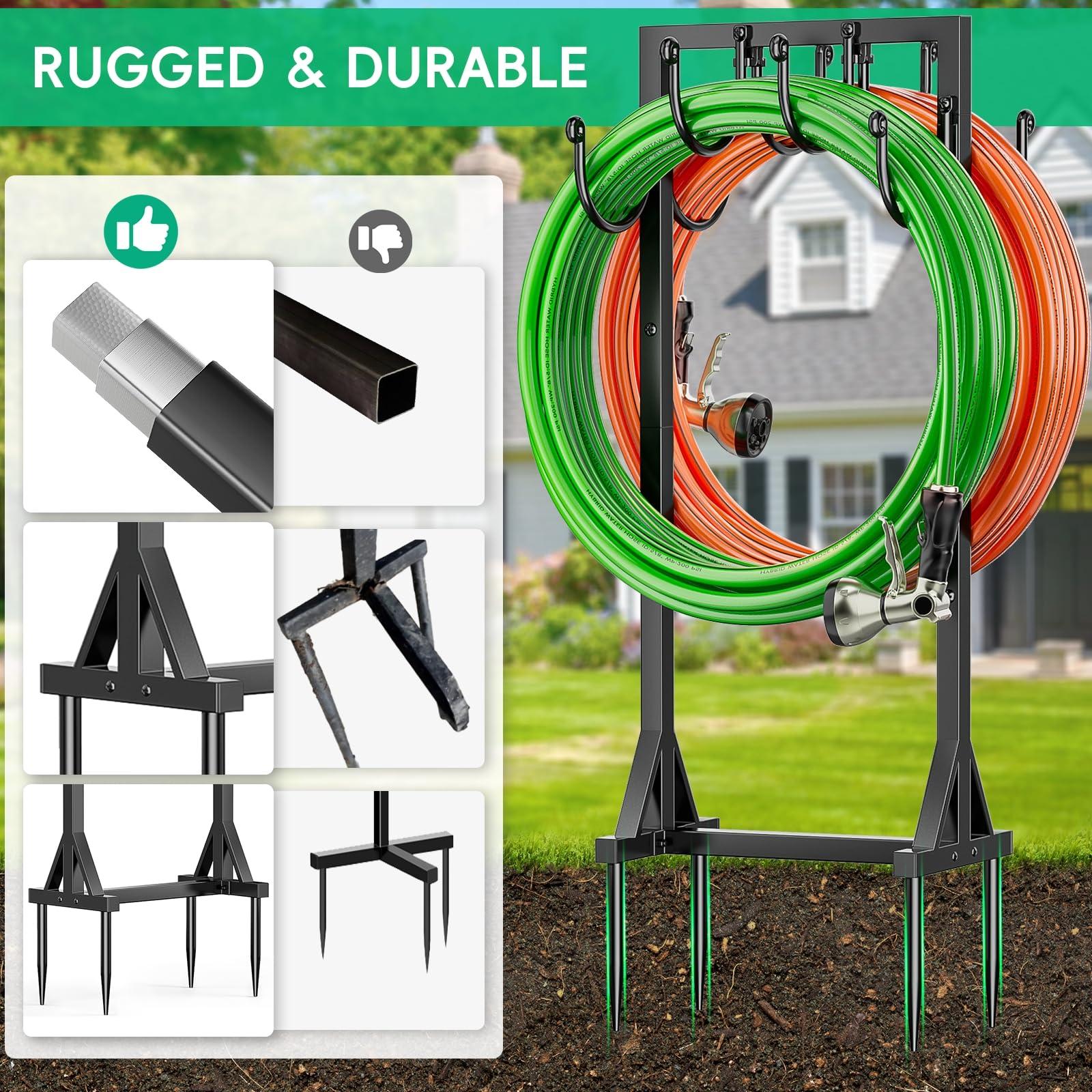 Kcysta Garden Hose Holder Freestanding, Double-Sided Water Hose Holders for Outside, Heavy Duty Metal Hose Stand Hanger Storage Rack - Image 4