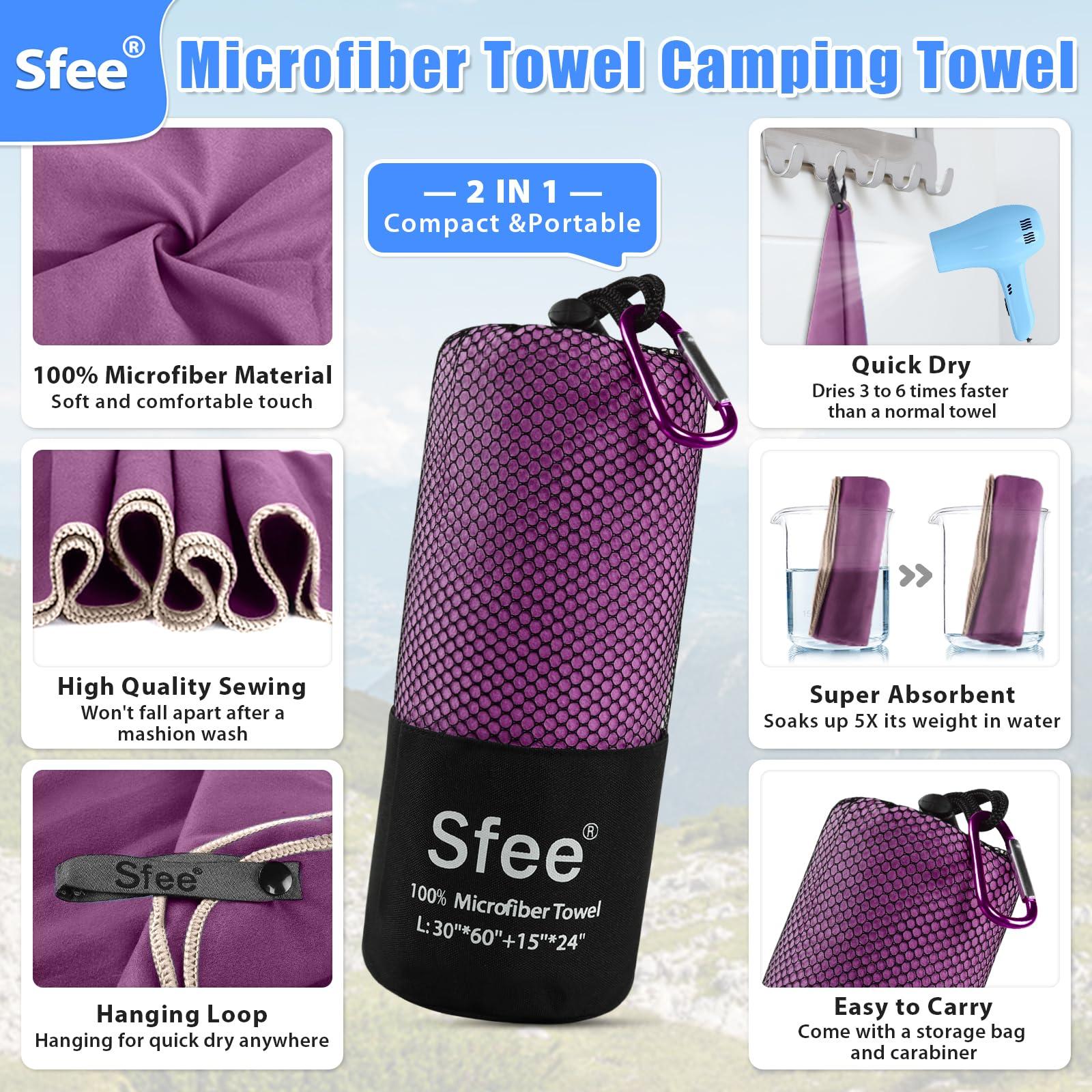 Sfee 2 Pack Microfiber Travel Towel, Quick Dry Towel Camping Beach Towel Super Absorbent Compact Lightweight Sports Gym Towels Set for Beach, Gym, Hiking, Pool, Backpacking, Bath, Yoga - Image 3