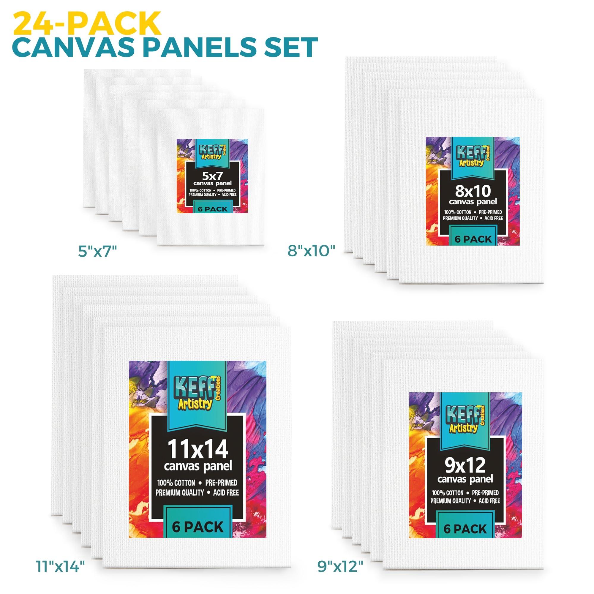 KEFF 24-Pack Bulk Canvas for Painting, 6 of 5x7, 8x10, 9x12, 11x14 Canvas Boards for Painting, Art Supplies for Adults & Kids - 100% Cotton Primed Painting Canvas for Acrylic, Oil, Watercolor, Tempera - Image 3
