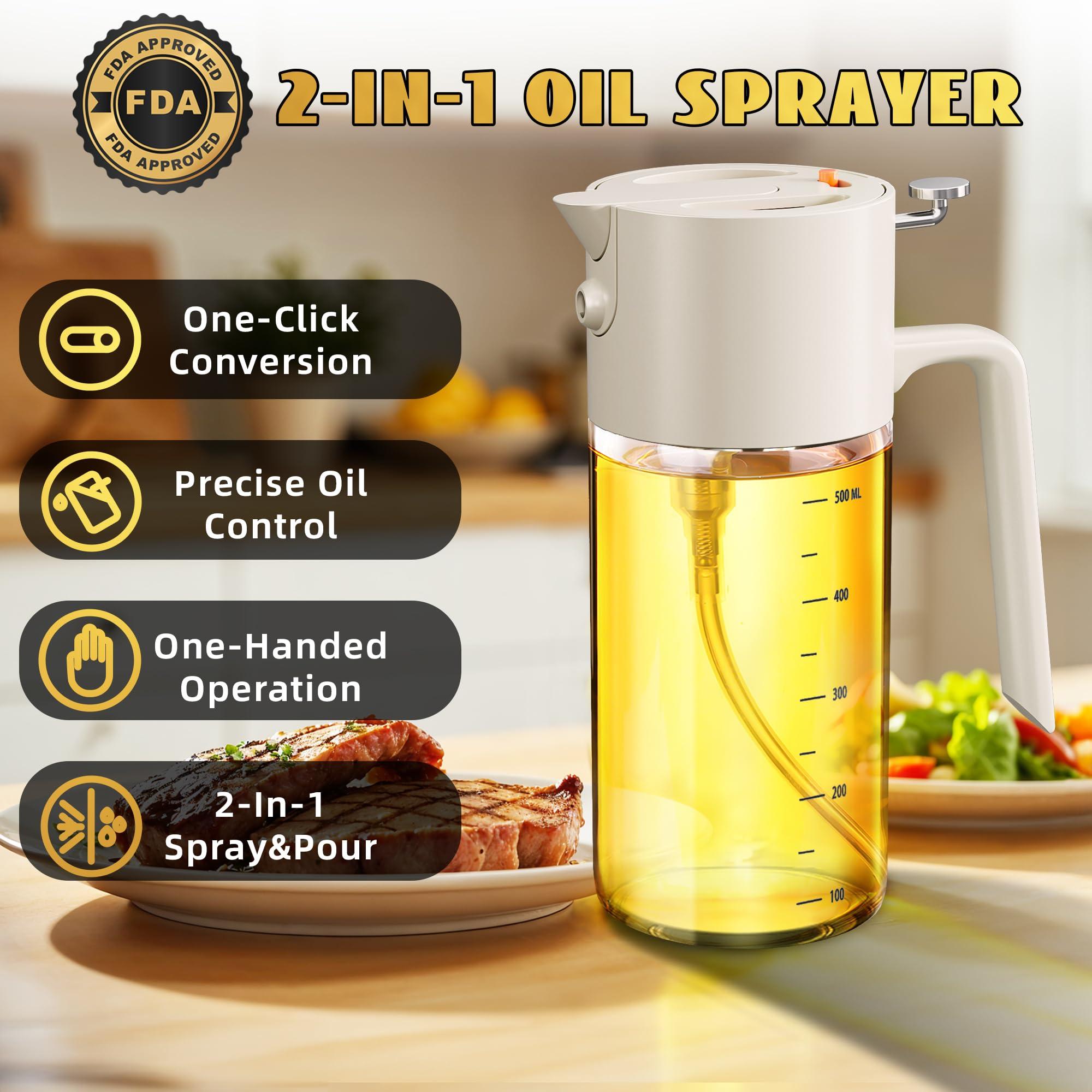 Costop Oil Sprayer for Cooking, 2025 Large Advanced Olive Oil Dispenser Bottle,500ml/17oz Glass Olive Oil Sprayer,2 in 1 Even Spray with Portion Control for Kitchen, Air Fryer, Salad, BBQ - White - Image 6