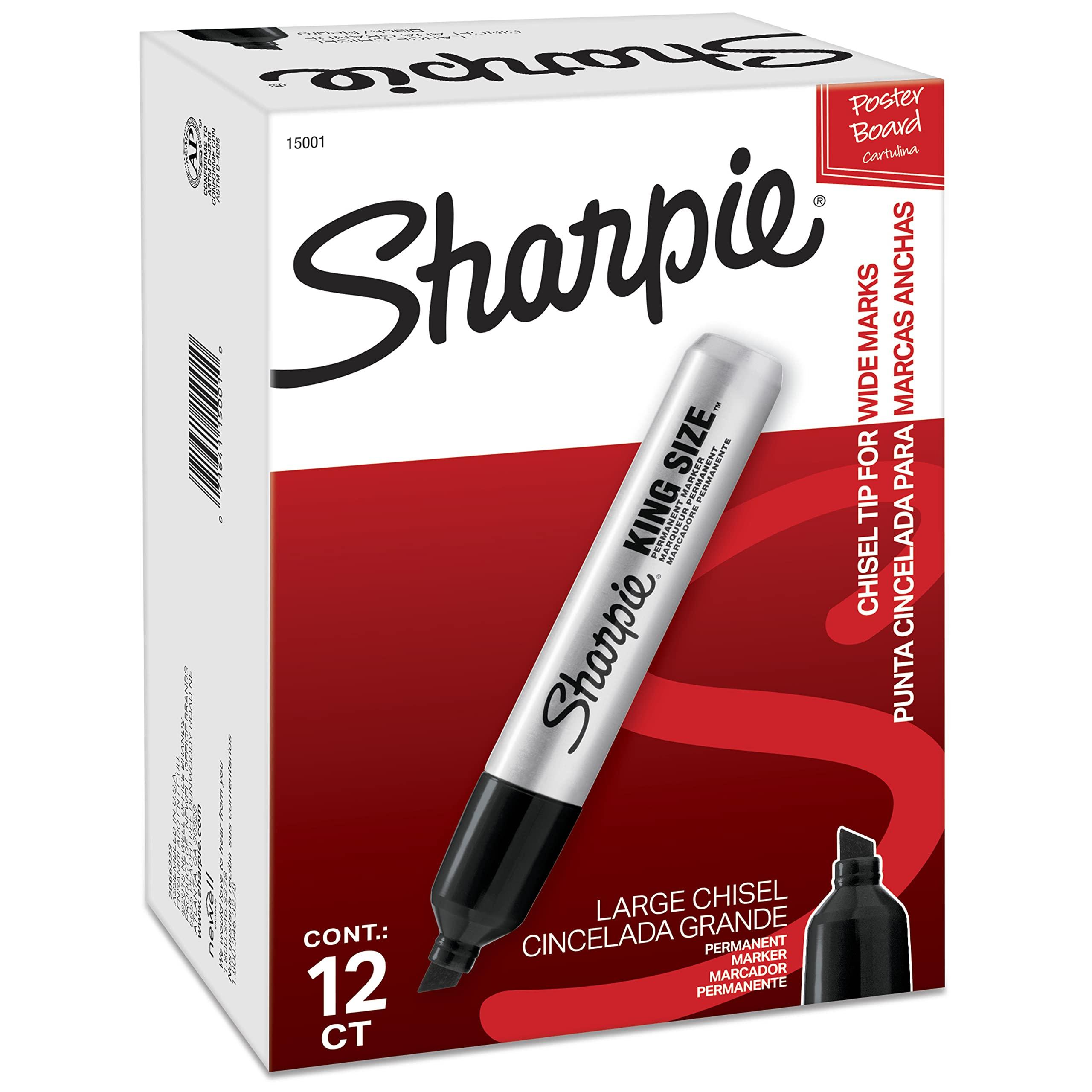 Sharpie King Size Permanent Marker Set, Chisel Tip, Thick Poster Markers, Heavy Duty For Work & Industrial Use, Black, 12 Count - High Capacity Ink Supply, For Paper, Metal, Plastic, And More - Image 8