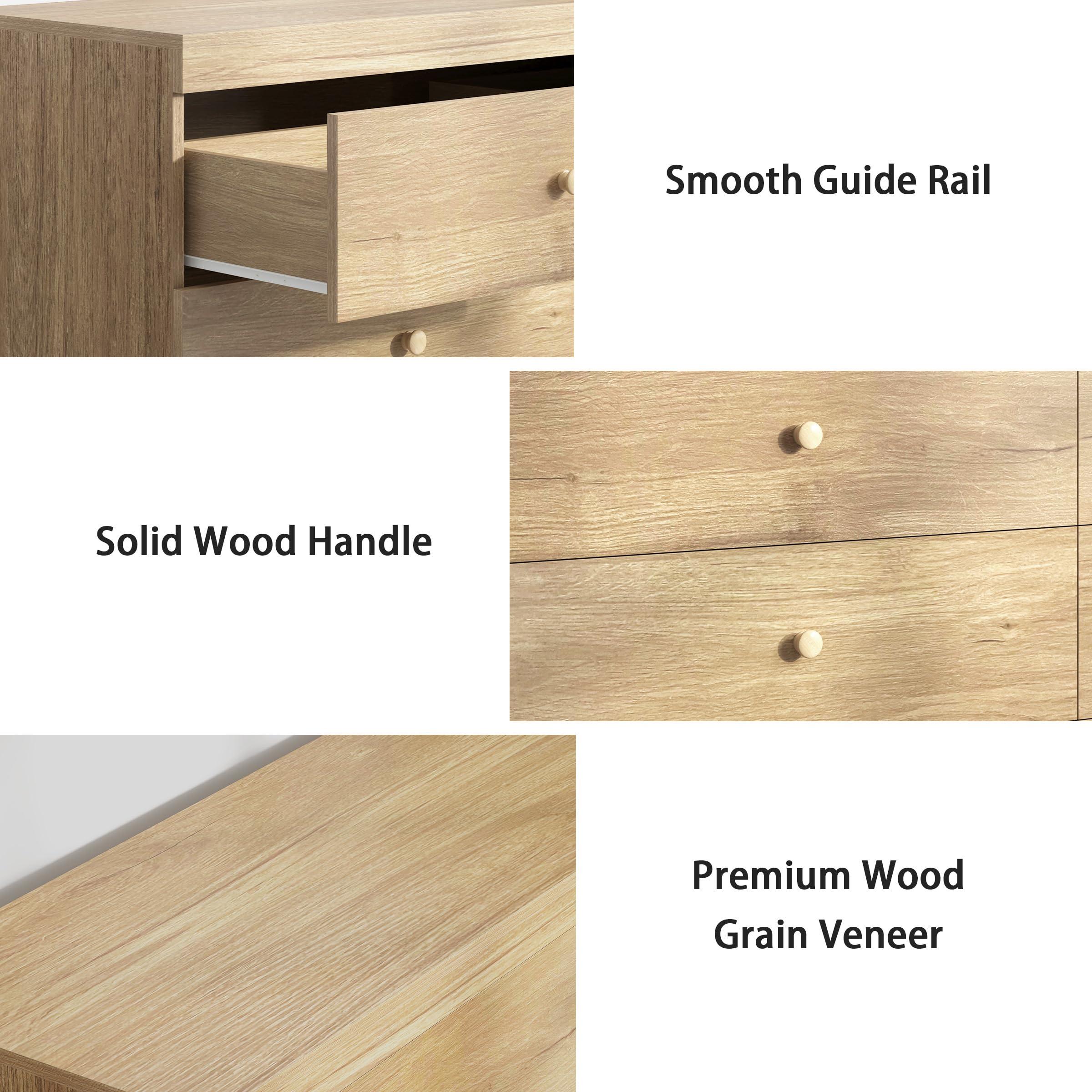 Zenflare Dresser for Bedroom 6 Drawer Wood Dresser 58.3" Wide, Large Chest of Drawers for Bedroom, Living Room, Hallway, Entryway, Modern TV Stand Drawer Organizer, Light Oak - Image 5