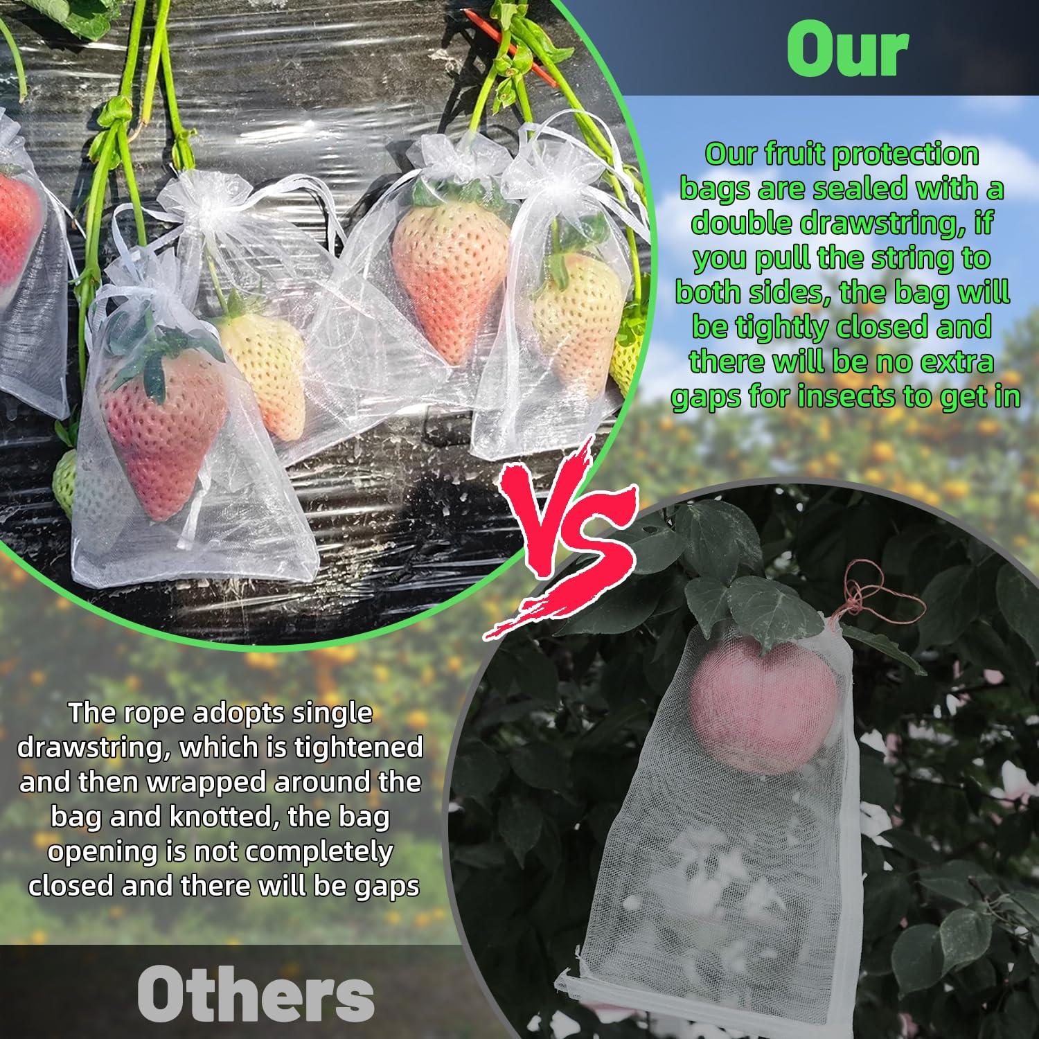 100Pcs Fruit Protection Bags, 4x6 Inch White Fruit Bags for Fruit Trees with Drawstring, Reusable Mesh Fruit Netting Cover Bags for Tomatoes, Strawberry, Vegetable - Image 4