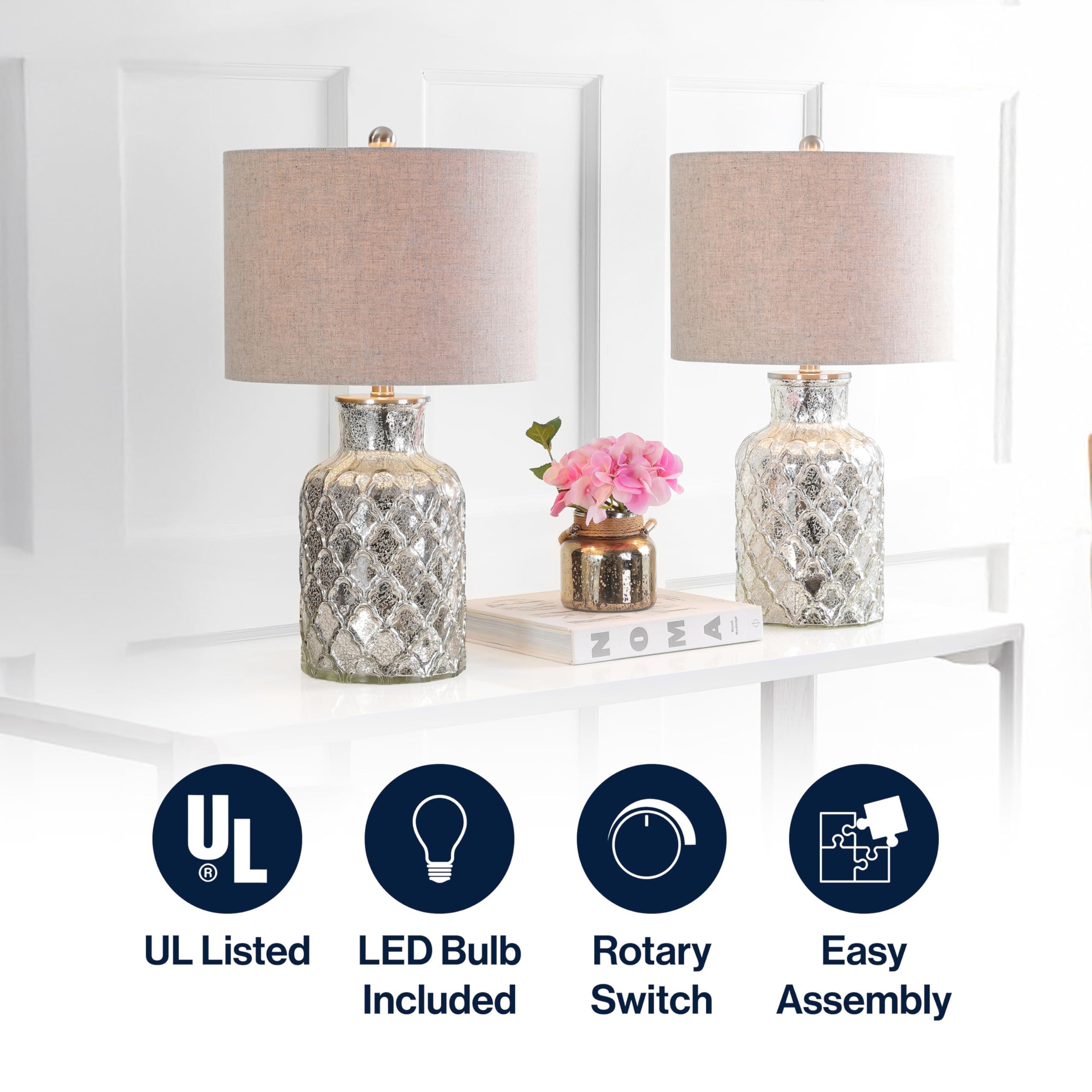 JONATHAN Y JYL1075A-SET2 Set of 2 Table Lamps Alvord 24.5" LED Glass Table Lamp Contemporary Bedside Desk Nightstand Lamp for Bedroom Living Room Office College Bookcase, Mercury Silver - Image 5