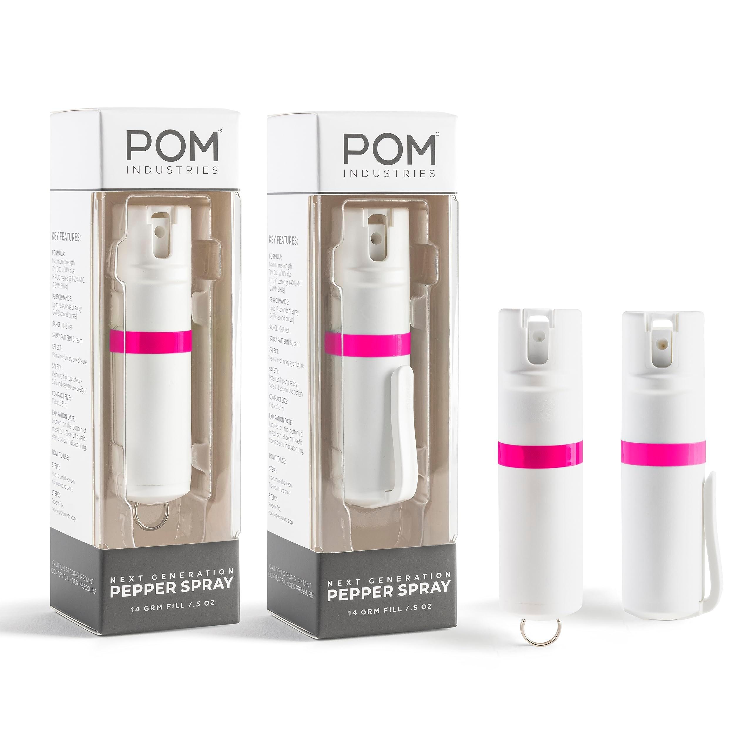 POM Pepper Spray Combo Pack, Keychain & Clip Model, Max Police Strength OC Formula, Quick Key Release, Flip Top Safety, 10 ft Range, 25 Bursts, 0.5 fl oz, Compact Tactical Design for Everyday Carry