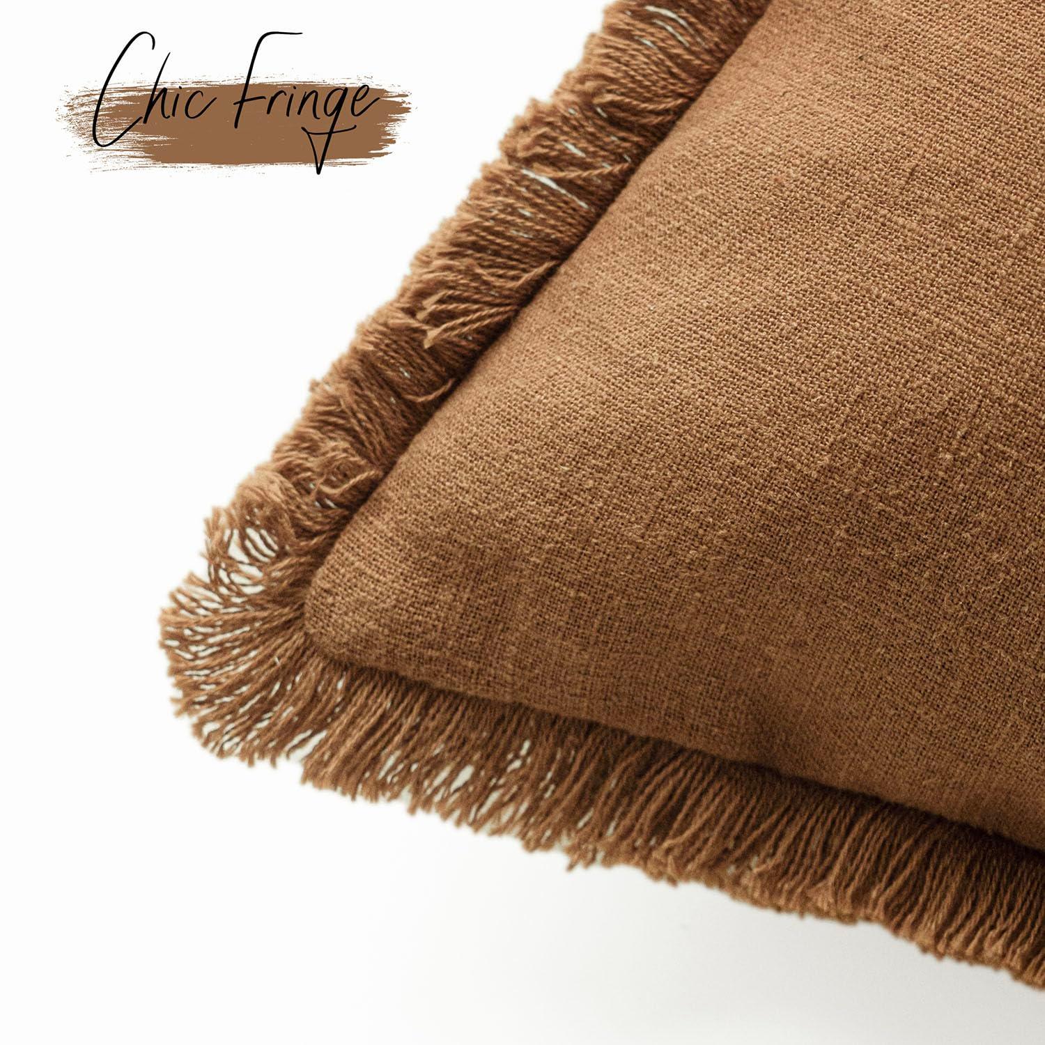 Foindtower Set of 2 Decorative Linen Fringe Throw Pillow Covers Cozy Farmhouse Cushion Cover with Tassels Lumbar Accent Pillowcase for Couch Bed Living Room Home Bedroom Decor, 12×24 Inch,Orange Brown - Image 3