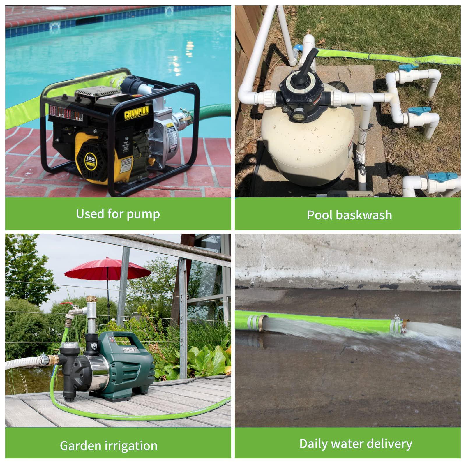 2" x 100' Green PVC Backwash and Discharge Hose for Swimming Pools, Heavy Duty Reinforced Flat Pool Hose with Aluminum Pin Lug Fittings - Image 6