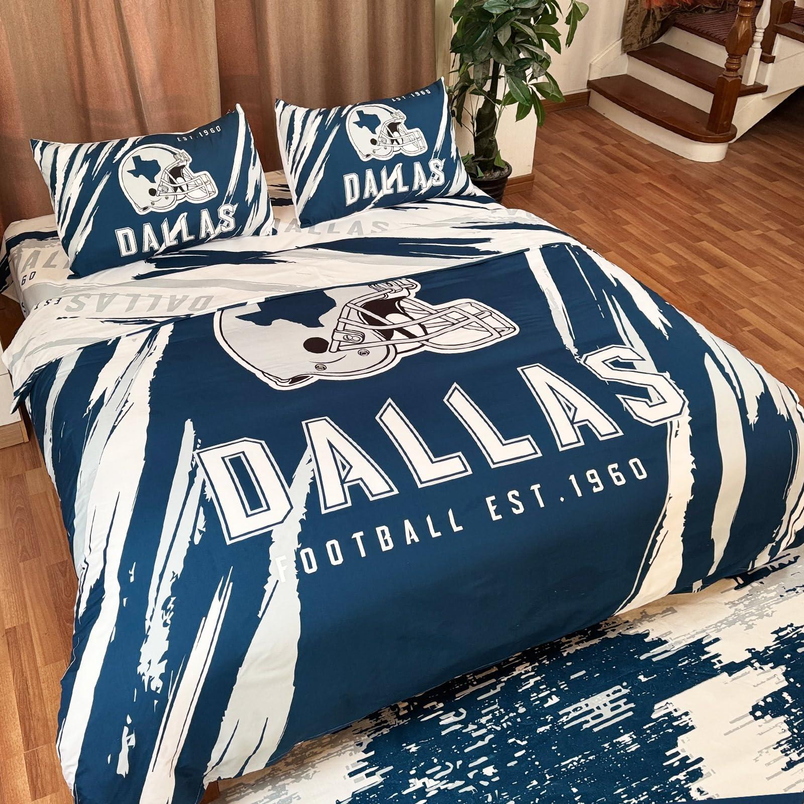 NINEBLITZ Dallas Bedding Football Comforter Set Twin 4 Pieces with 1 Duvet Cover Twin Size, 1 Flat Sheet, and 2 Pillowcases Teenage Sports Bedding for Boys Bedroom - Image 4