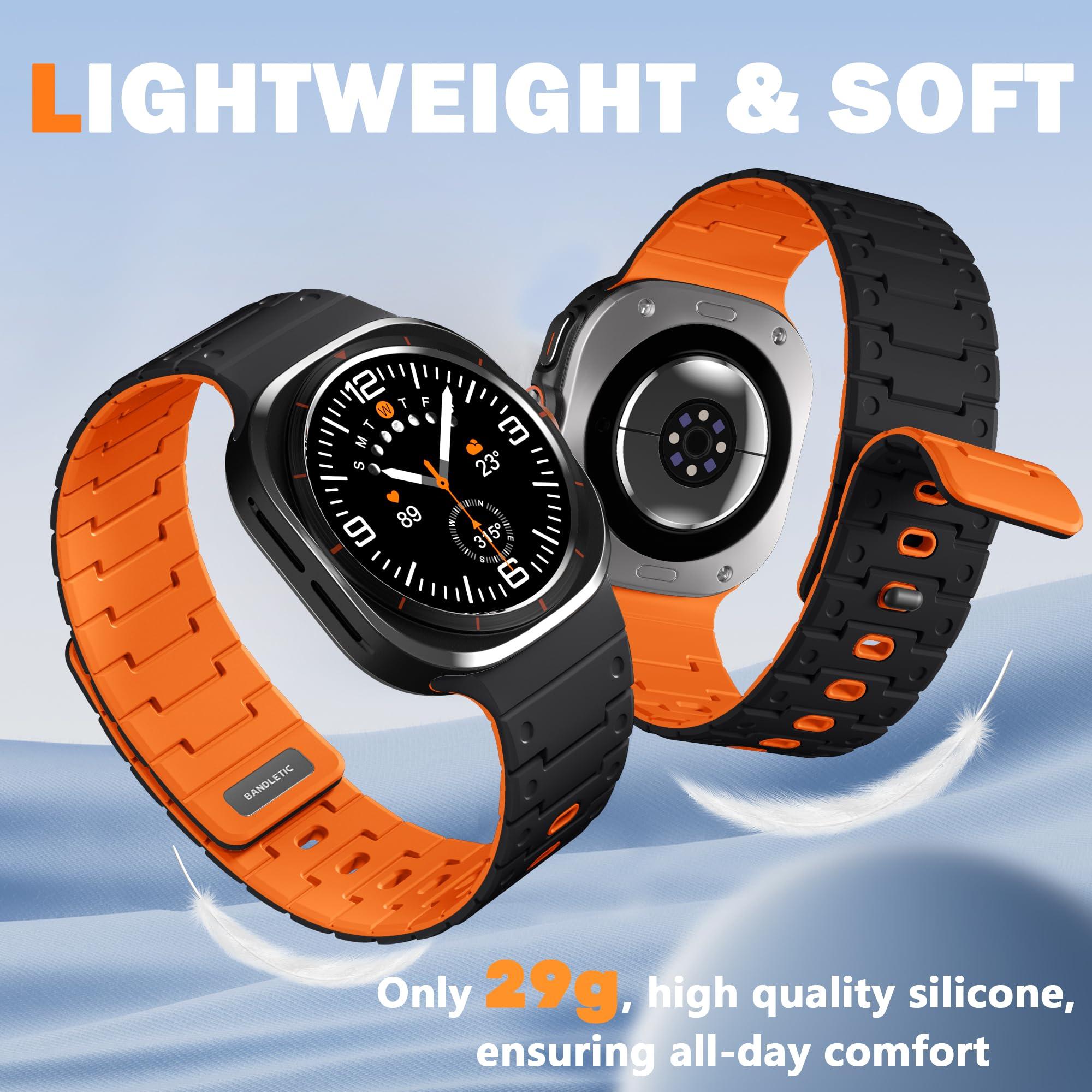 Bandletic Watchband Compatible with Samsung Galaxy Watch Ultra Bands 47mm for Women, Silicone Strong Magnet Wristbands Adjustable Sport Strap for Galaxy Watch Ultra Bands for Man, Black Orange - Image 5