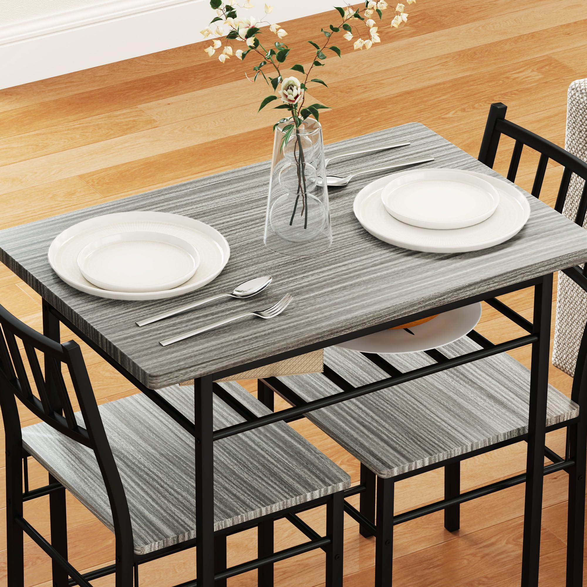 HOMCOM 3-Piece Dining Table Set for 2, Small Kitchen Table and Chairs with Built-in Storage Rack and Steel Frame, for Breakfast Nook and Small Space, Gray - Image 8