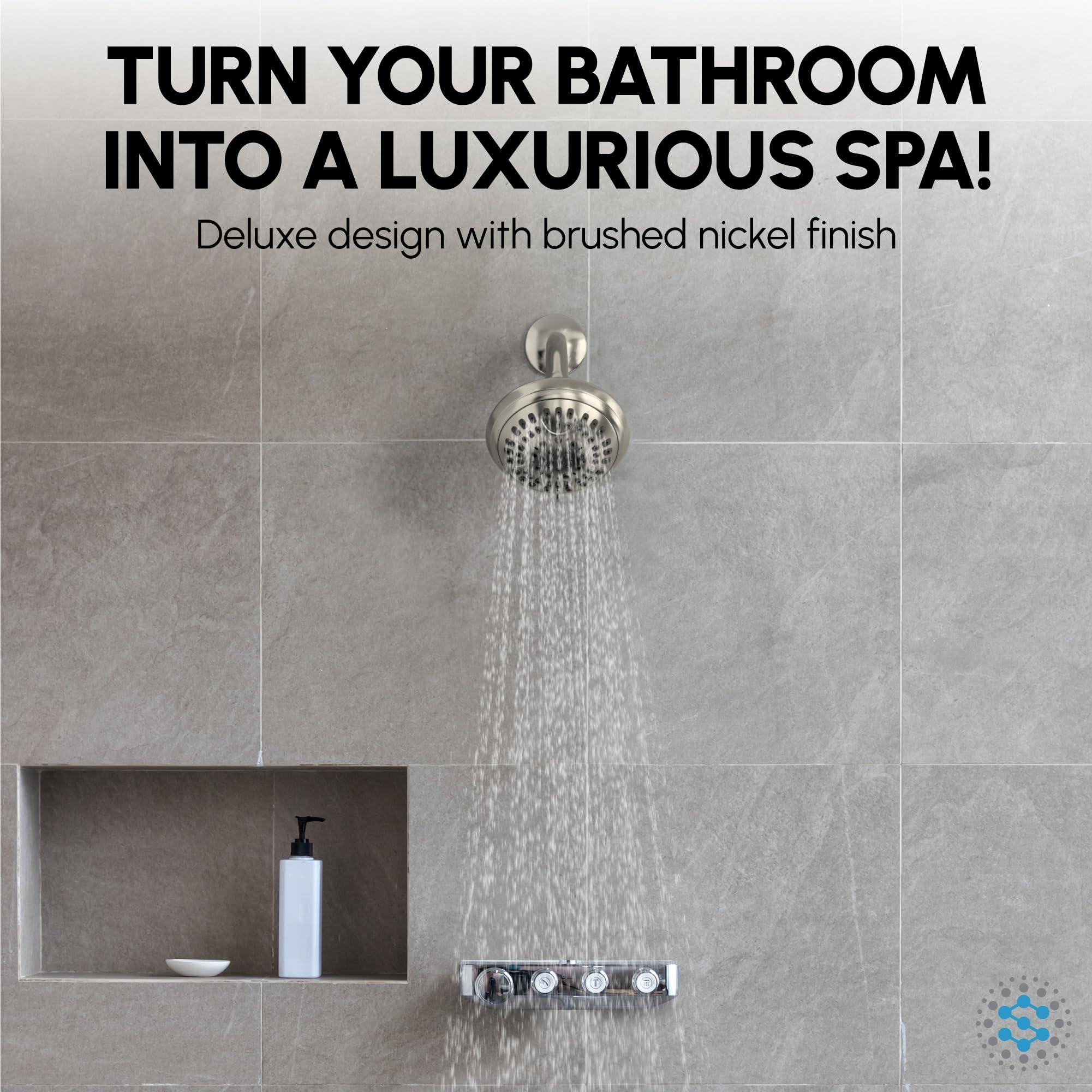 ShowerMaxx Luxury Spa Series , 6 Spray Setting, 4.5 Inch Adjustable High Pressure Shower Head Fixture for Hard Water, 360-Degree Tilt Massage Shower System - Brushed Nickel - Image 5