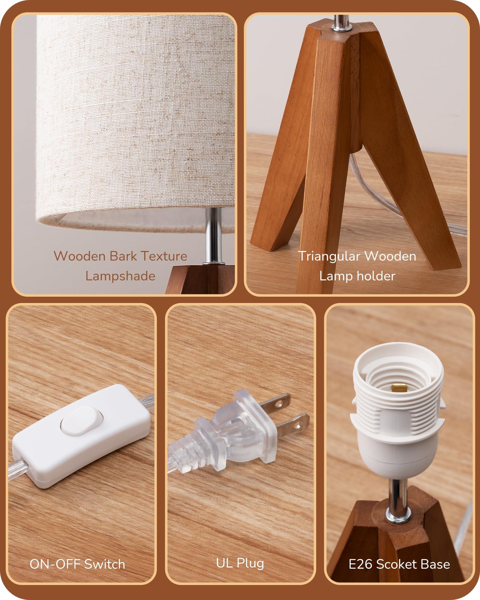EDISHINE Tripod Table Lamp, Small Cute Bedside Lamp with Linen Beige Lampshade, Nightstand Lamp for Nursery, Bedroom, Kid Room, Living Room, Light Brown Wooden Base, E26 Socket, 14.2 Inch - Image 5