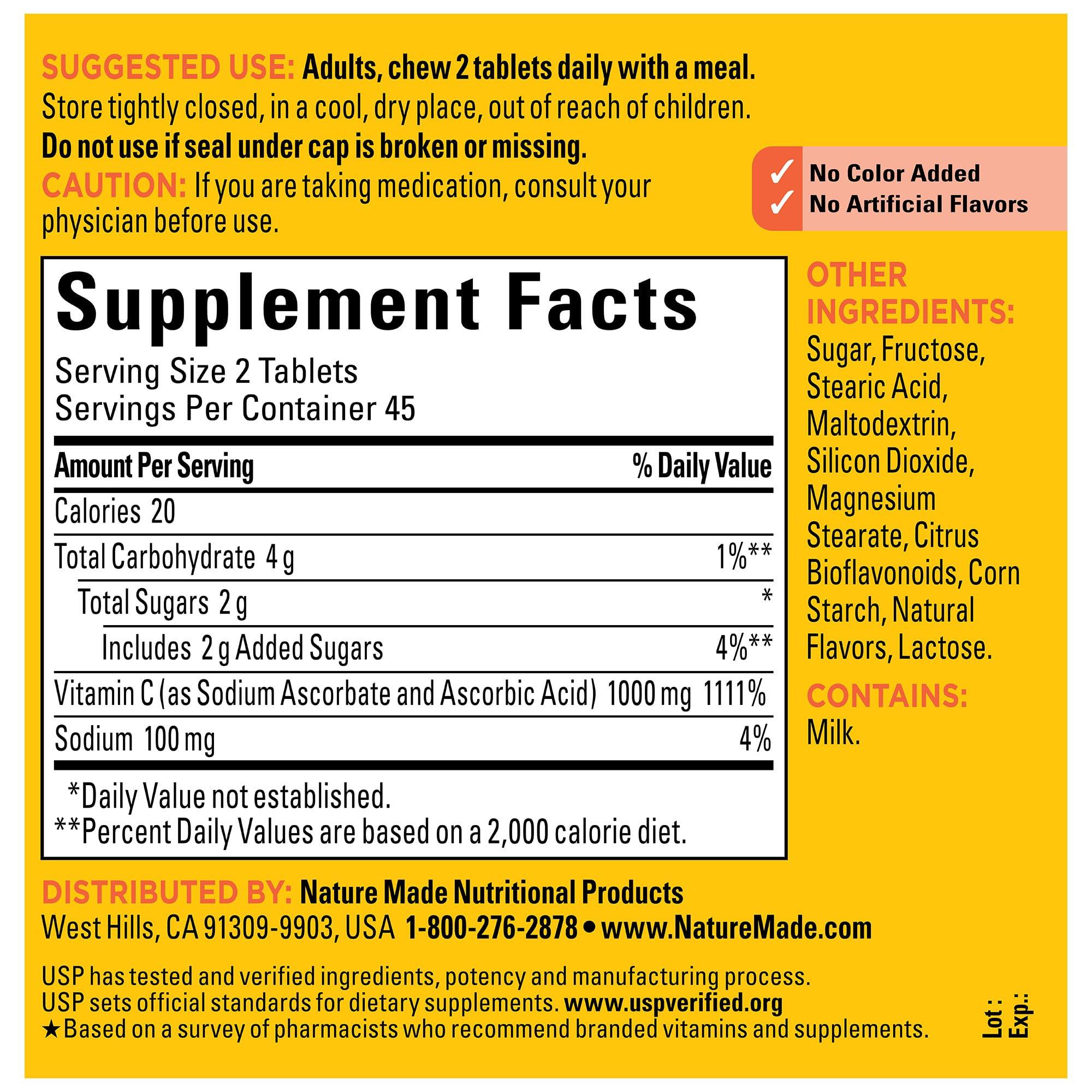 Nature Made Extra Strength Dosage Chewable Vitamin C 1000 mg per serving, Dietary Supplement for Immune Support, 90 Tablets, 45 Day Supply - Image 5