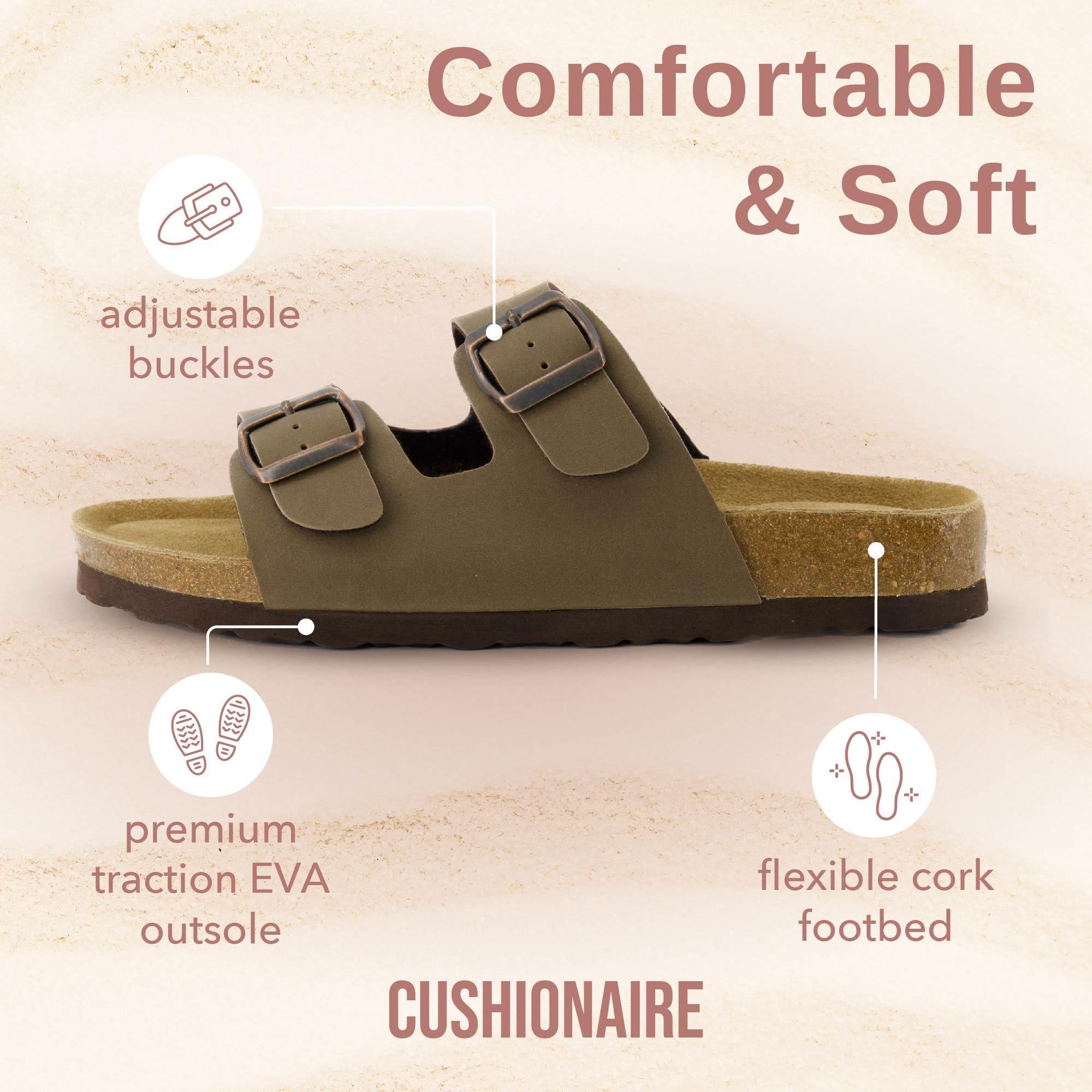 CUSHIONAIRE Lane Cork Footbed Sandals for Women – Comfortable Double Buckle Slip-On with Genuine Suede Footbed & Arch Support Slides for Women Footwear - Image 4