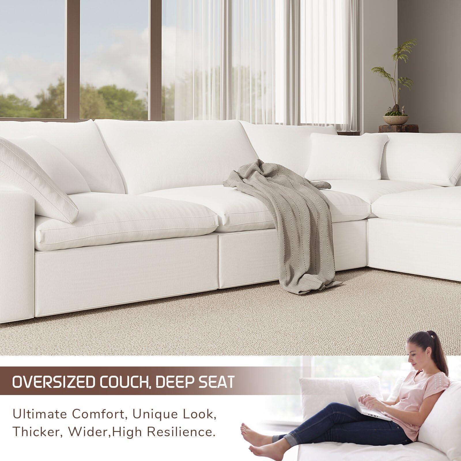 Intuition Decor Oversize Cloud Modular Sectional Sofa,110.8" L Shape 3 Seaters with Chaise Down Filled Comfort Sofa Detachable Couch Cushion Covers for Living Room,White - Image 7