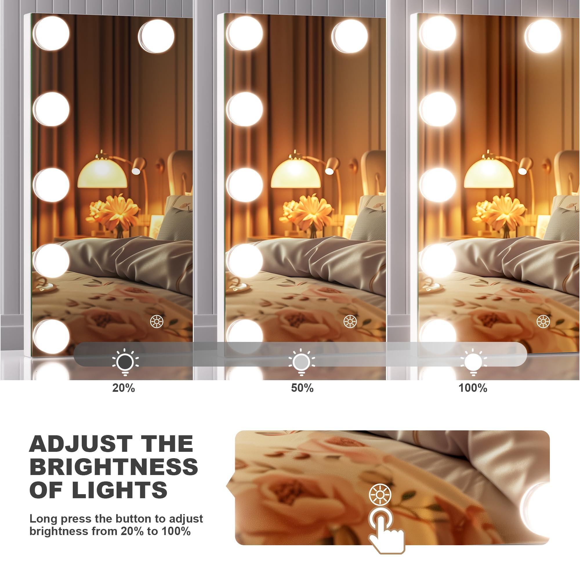 Hasipu Vanity Mirror with Lights, 11" x 14" Hollywood Mirror, Makeup Mirror with 11 Dimmable Bulbs and 10X Magnification, 3 Colors Modes, Touch Control, USB Charging Port, 360° Rotation, White - Image 4