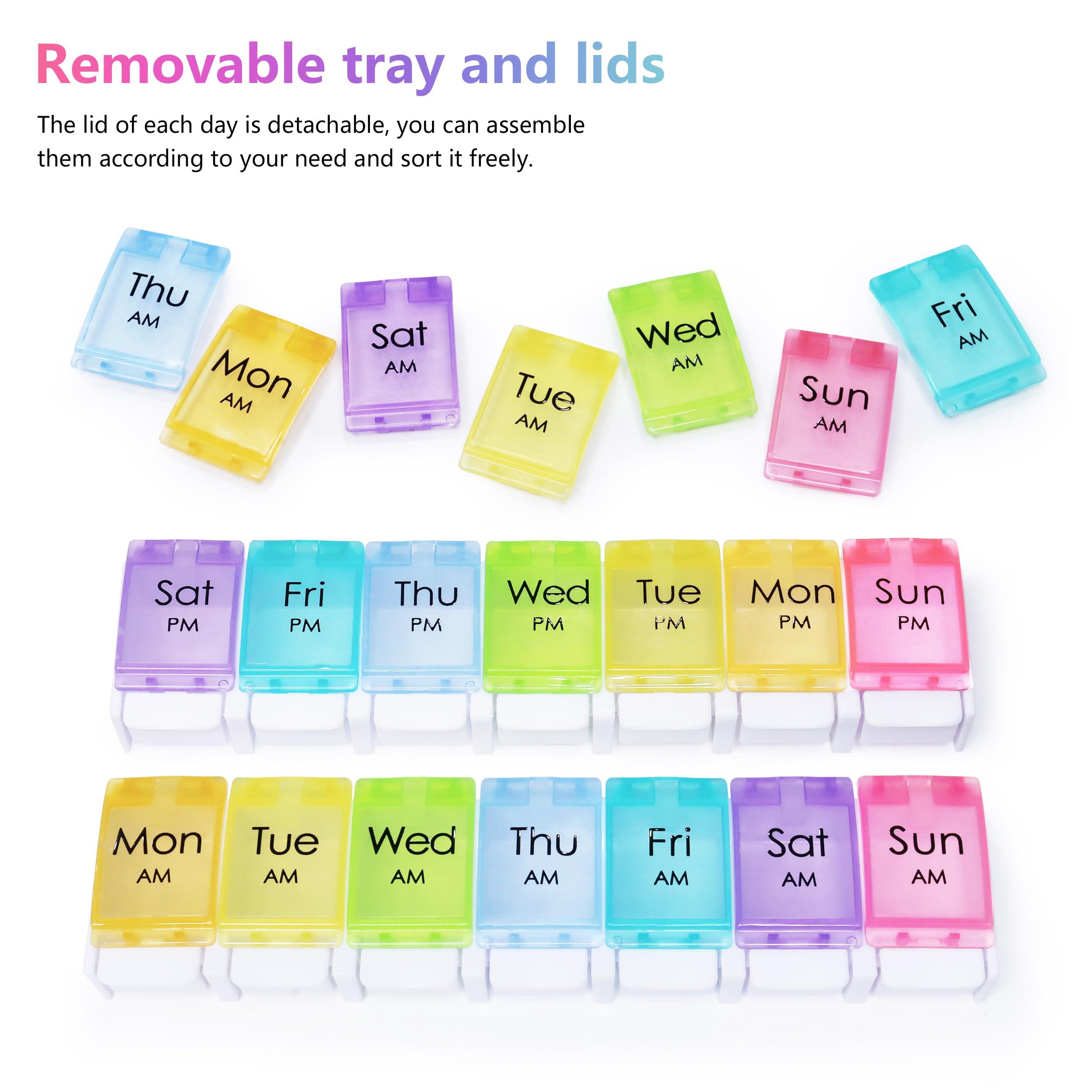 Large Pill Organizer 2 Times a Day, MOLN HYMY AM PM Pill Box 7 Day, 14 Dividers 2 Week Medicine Pill dispensers with Easy Push Button for Medication, Vitamins, Fish Oils, Supplements - Image 3
