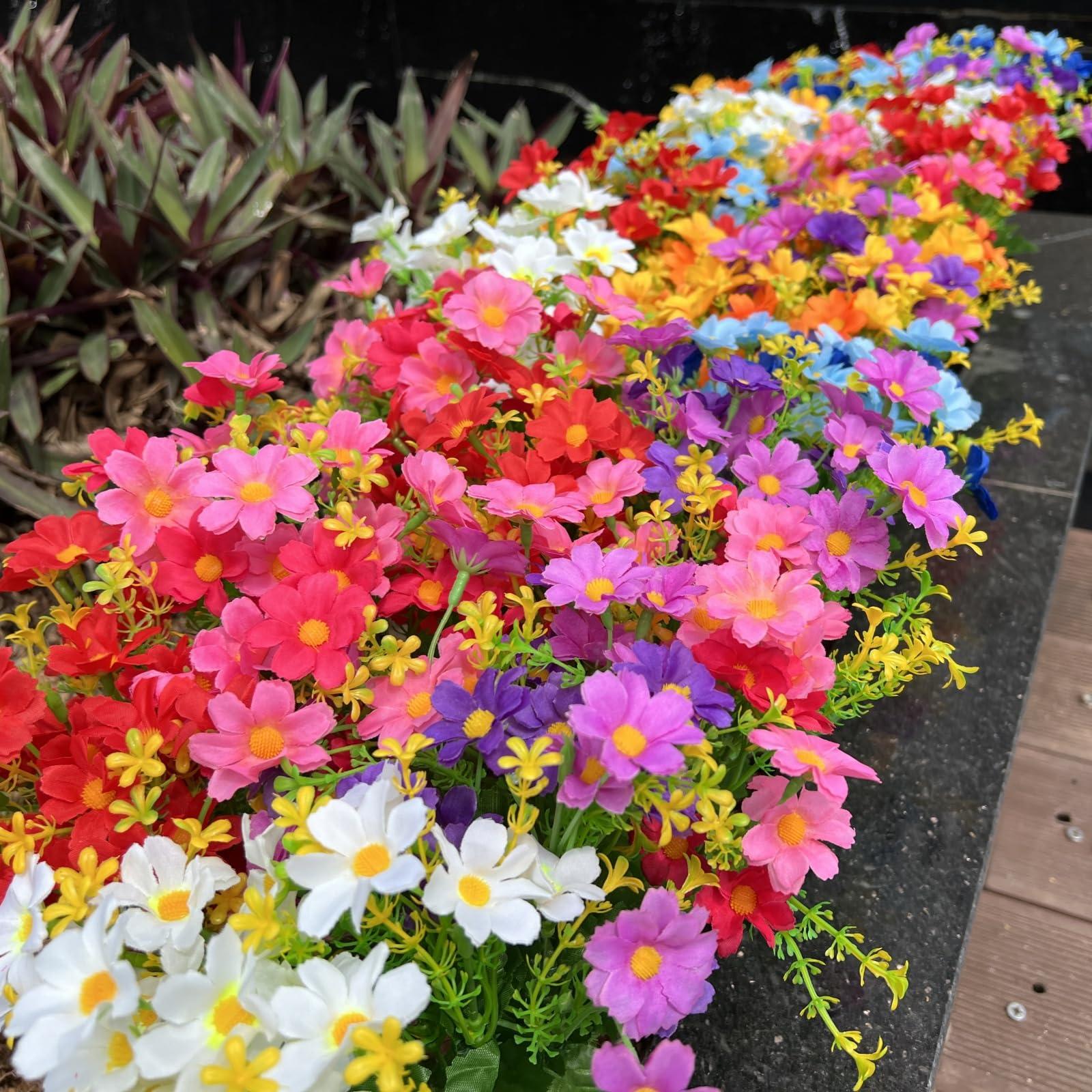 12 Bundles Artificial Fake Flowers for Outdoor Decoration,Shyshining UV Resistant Faux Plastic Fabric Greenery Shrubs Plants Fake Flowers Hanging Planter Kitchen Home Garden Wedding Decor(Six Colors) - Image 3