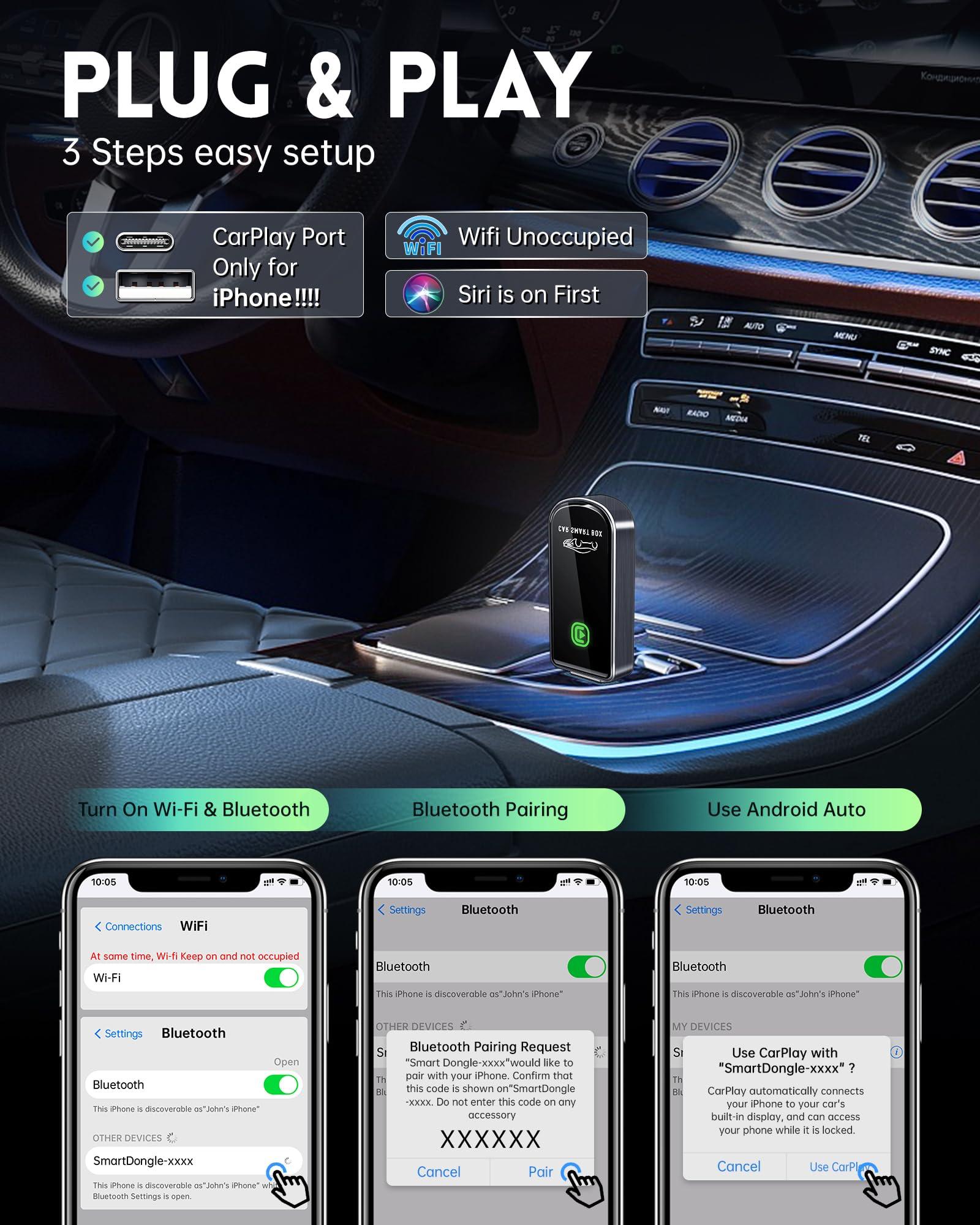 Wireless CarPlay Adapter- Mini Edition, Converts Factory Wired to Wireless CarPlay Dongle Plug & Play CarPlay Wireless Adapter for Apple iPhone iOS 10+ & Cars from 2015+(Brushed Cobalt Blue) - Image 3